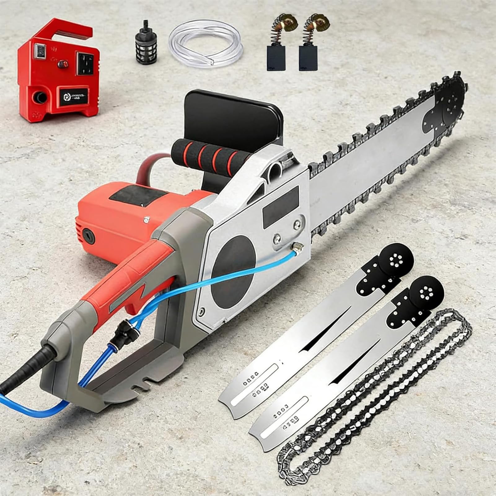 SUYUDD Electric Concrete Chain Saw, Handheld Chainsaw Wet Cutting Machine With 2 Chains And 2 Guide Bars, Water Supply Dust Suppression, For Granite, Concrete, Stone, Max 35cm/48cm, 5800w/6500w