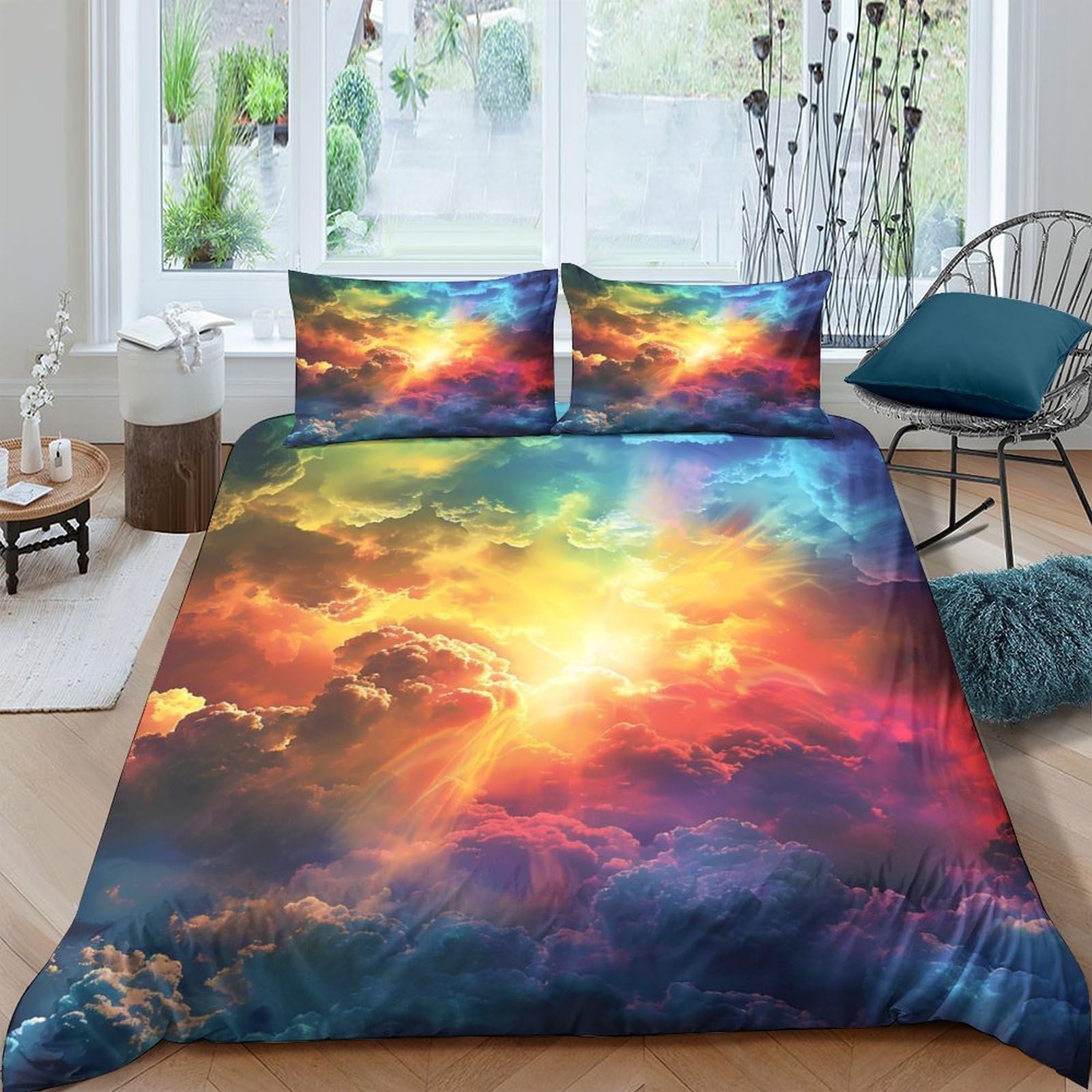 Ctjqhvkz Style-8 3D Printed Sunset Cloud Fitted Sheet Microfiber Soft Breathable Nebula Mattress Cover For Bedroom Guest Room Decor Single（135X200cm）