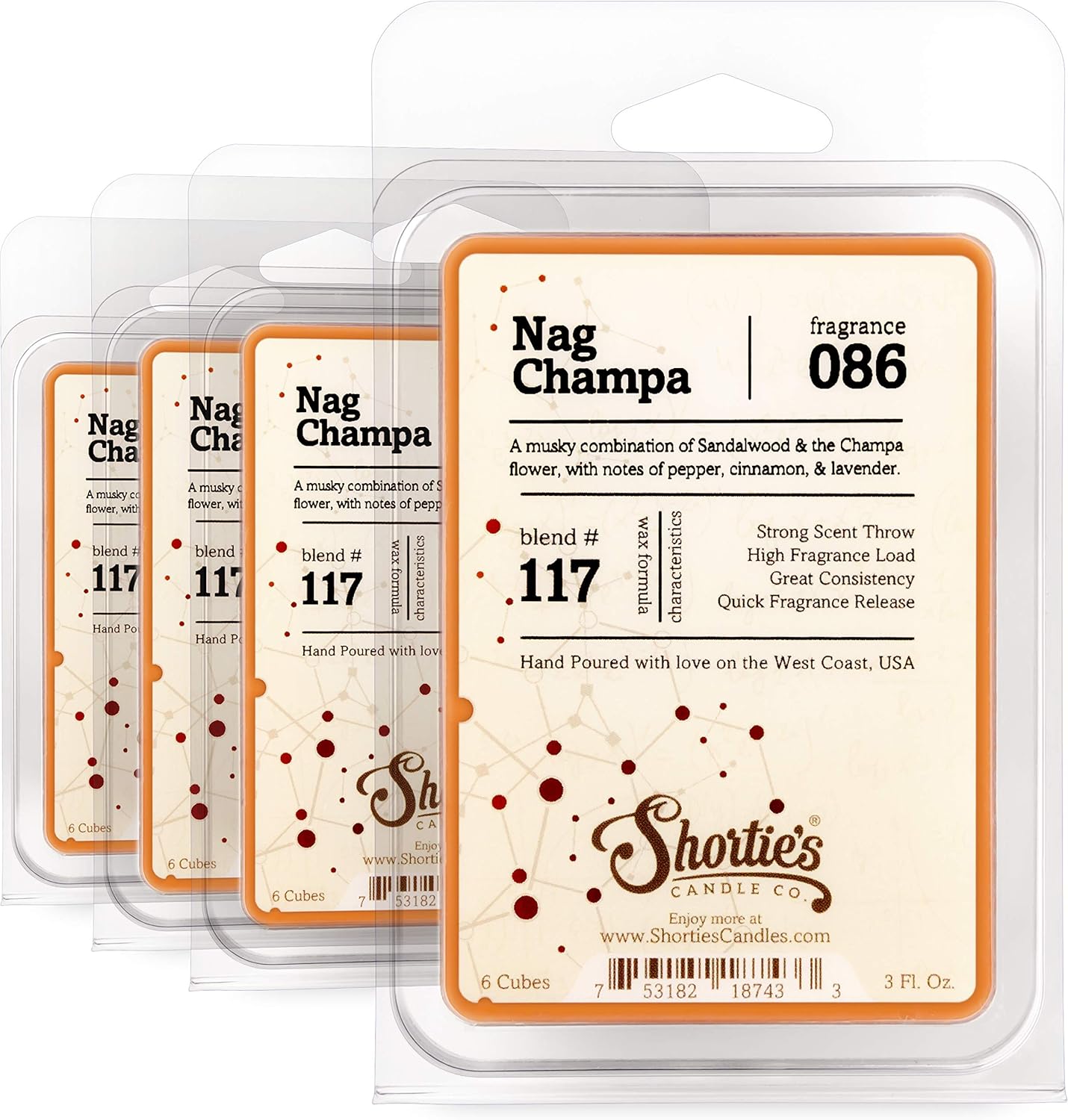 Shortie's Candle Company Nag Champa Wax Melts Bulk Pack Formula 1174 Highly