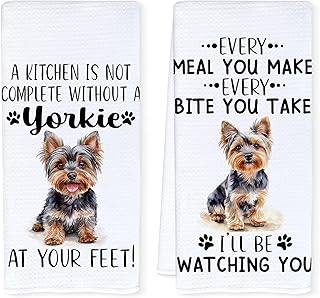 Funny Yorkshire Terrier Kitchen Towels, Yorkie Gifts for Women Men, Yorkie Dog Lovers Gifts Decorative Hand Dish Tea Towels for Kitchen Dining Room, 16x24 Inch Set of 2