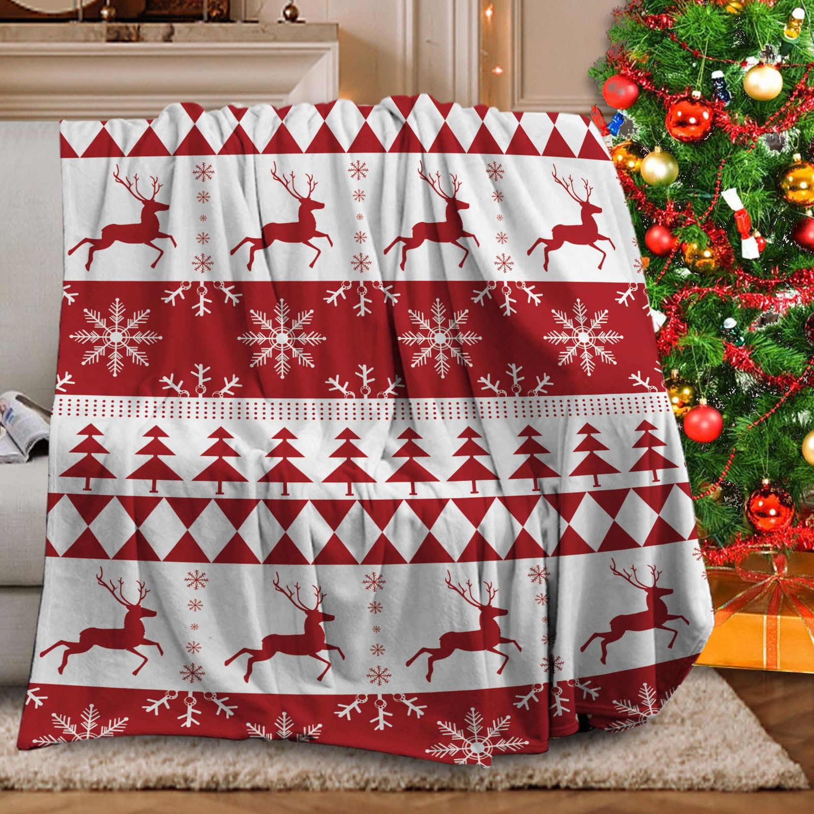 Manta Navidad, Mantas navideña Sofa, Manta de Navidades Suave y cálida para Invierno,para sofá, Cama, Oficina y Viajes al Aire Libre(F,130x150cm)