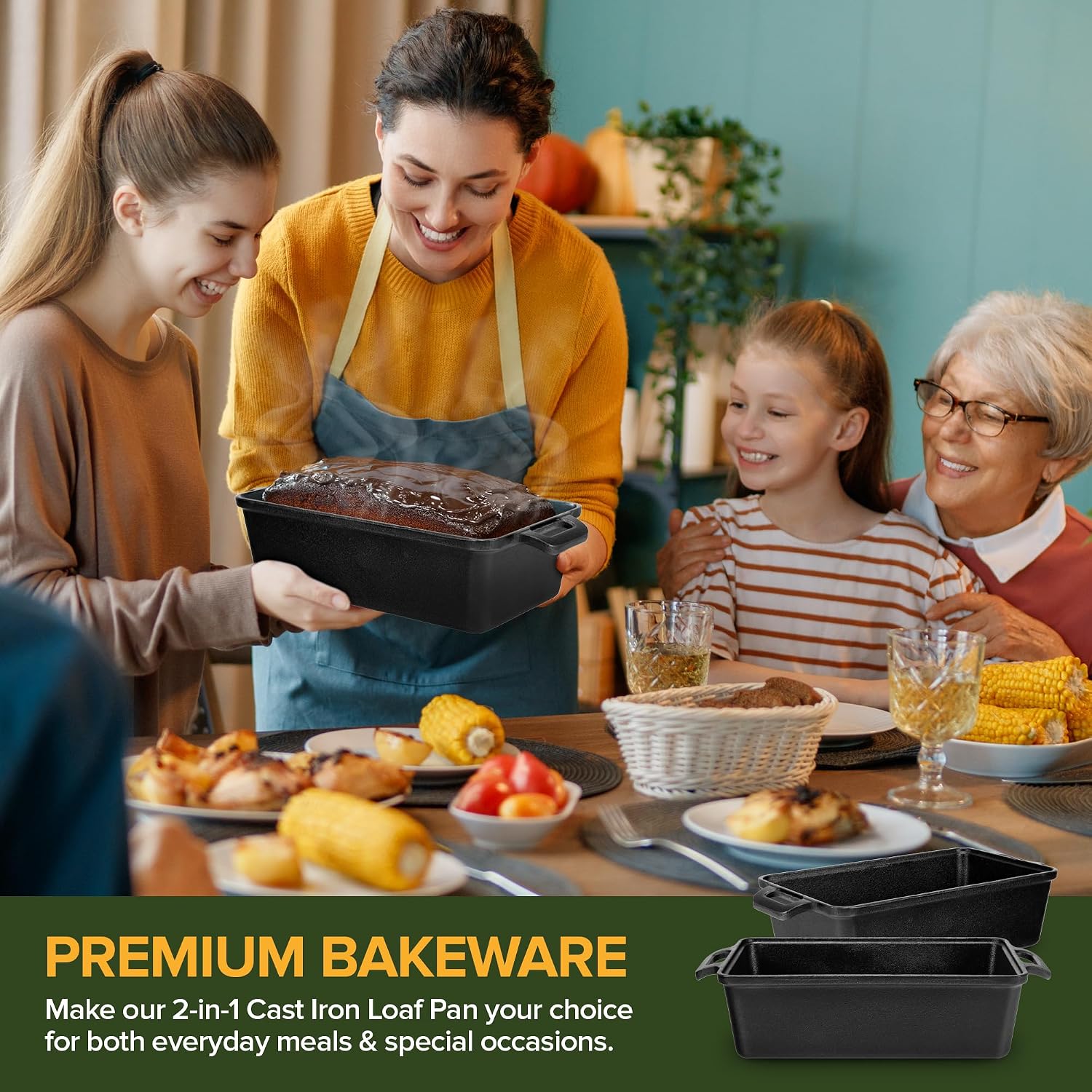 Modern Innovations Cast Iron Bread Pan with Lid 9x5 Inch, Pre-Seasoned Loaf Pan for Baking Sourdough, Banana Bread, Meatloaf and Casseroles, Heavy Duty Dutch Oven Style Pan