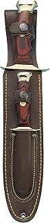 MUELA BW-22P Coral Pakkawood Handle Hunting Knife Set with Leather Piggyback Sheath, Stainless Steel,Brass - Muela