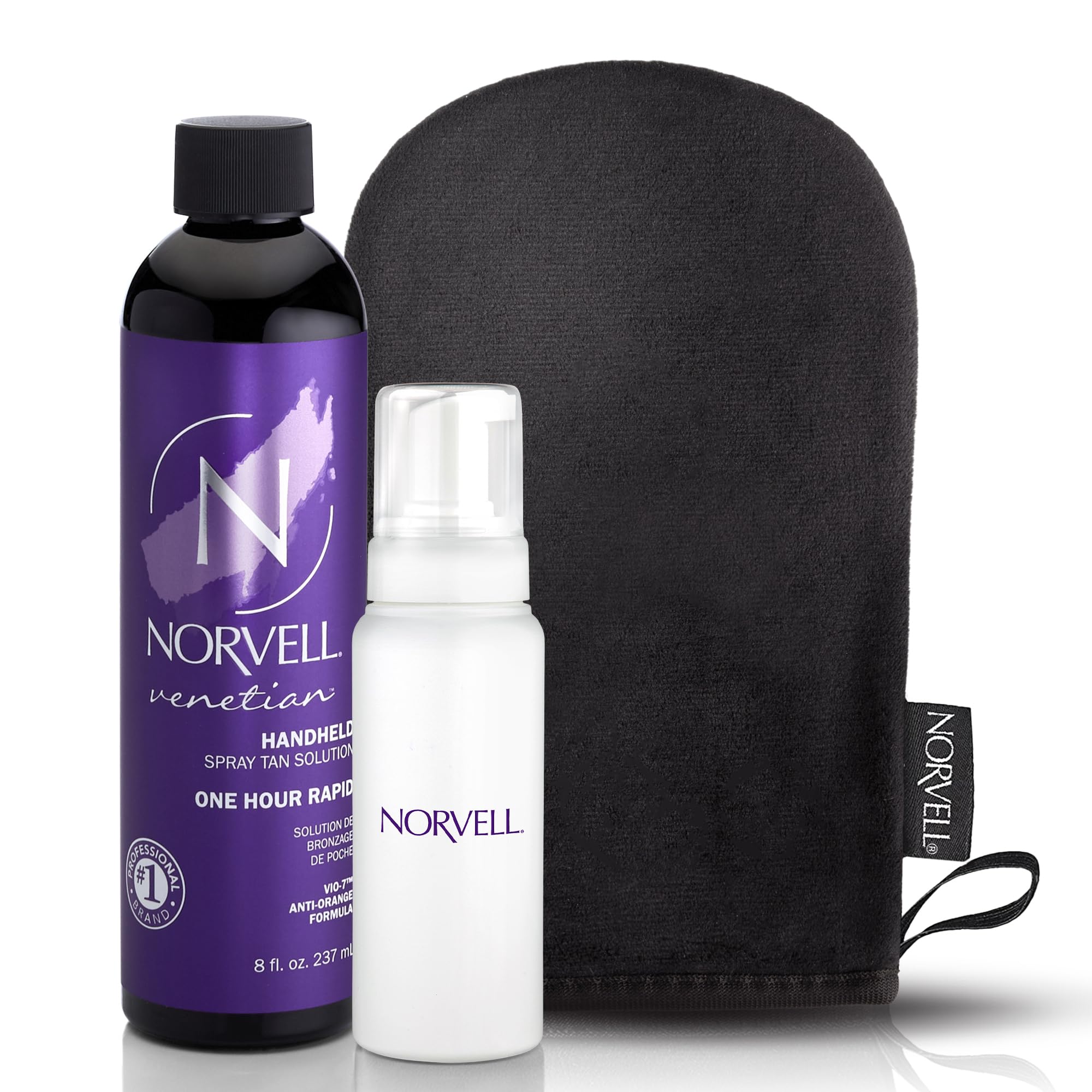 Norvell Premium Sunless Tanning Solution - Venetian One, 8 fl.oz with Applicator Mitt and Foaming Bottle