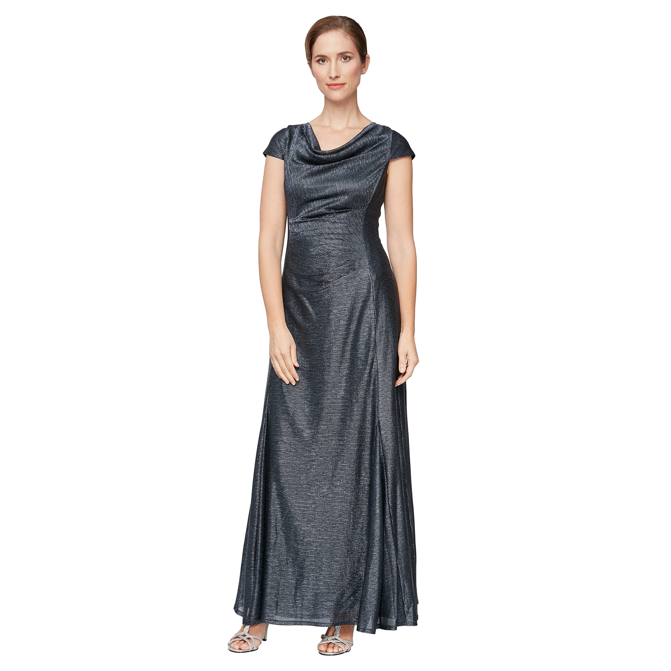 Alex Evenings Women's Long Cowl Neckline Mother of The Bride Dress, Formal Event Gown (Petite and Regular Sizes)