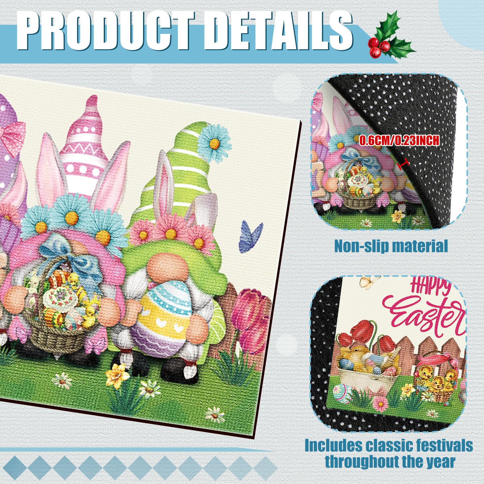 Tinideya 12 Stück saisonale Fußmatten, 25,4 x 55,9 cm, saisonale austauschbare Eingangsmatten, dekorative rutschfeste Unterseite, für Unabhängigkeitstag, Haustür, Außen- und Innenbereich, Zwergen-Stil