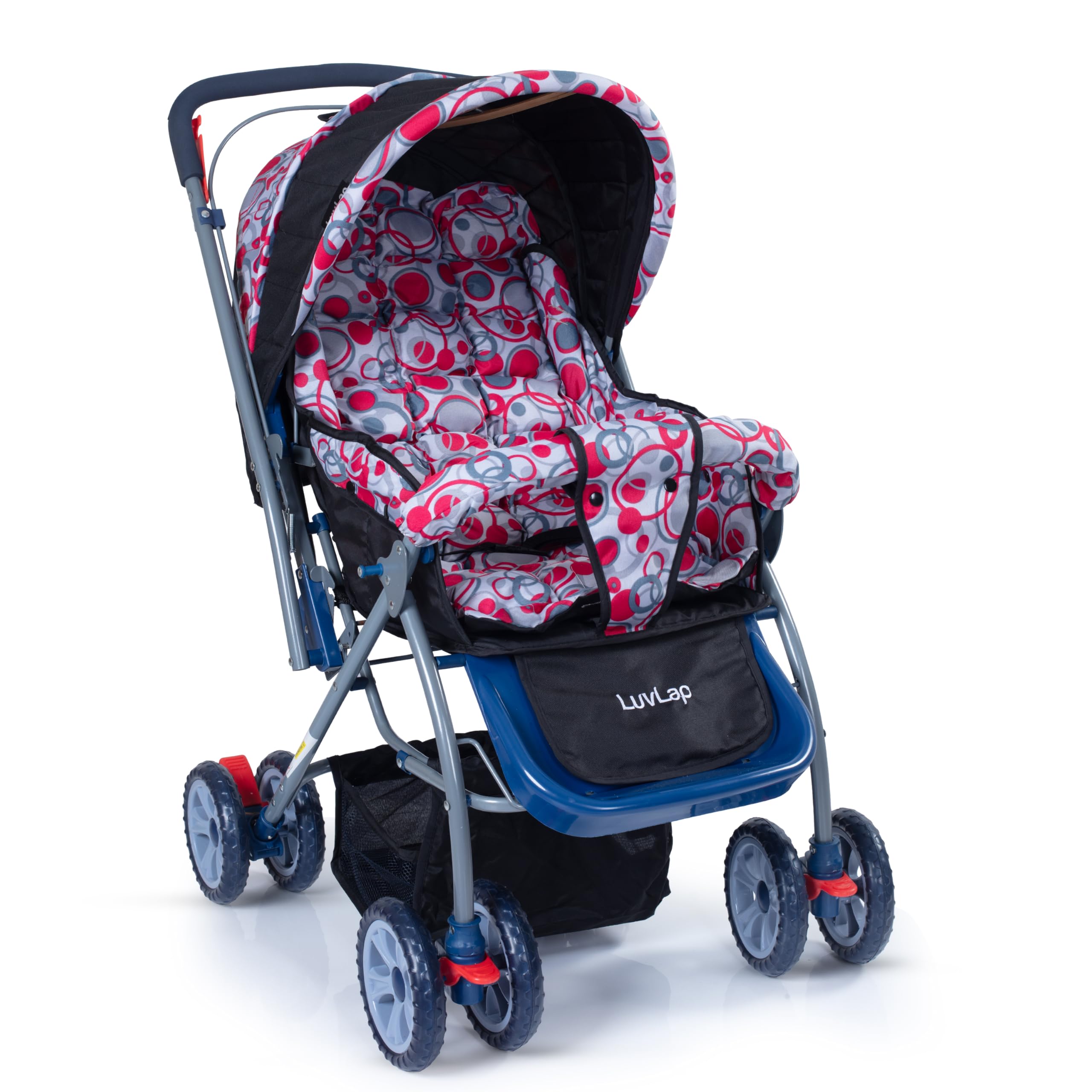 LuvLap Starshine Baby Stroller / Pram for 0 to 3 Years, New Born / Toddler / Kid, Lightweight, Adjustable backrest, 360° Swivel Wheel, Large storage basket, Reversible Handlebar (Light Red)-picture-30