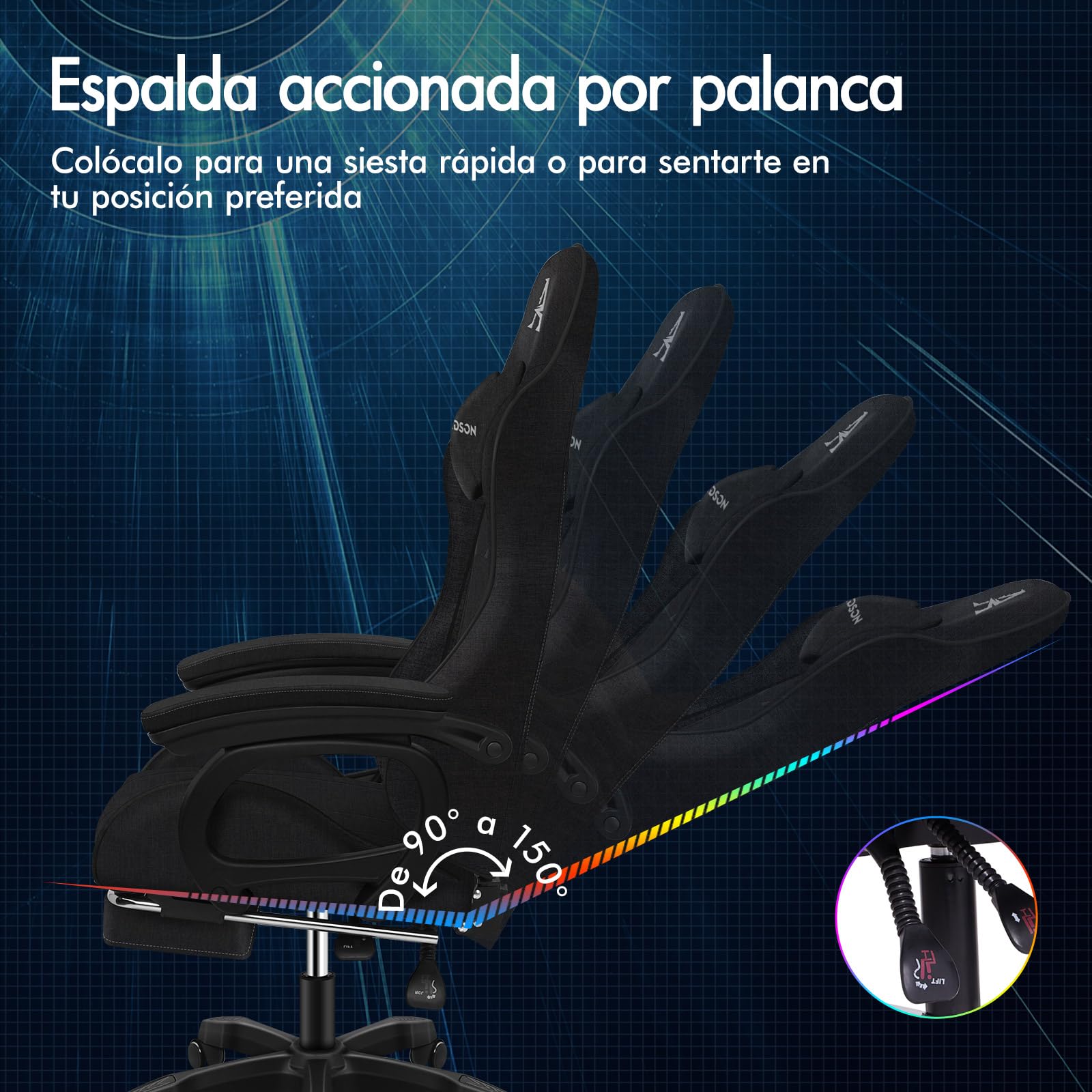 ALFORDSON Silla Gaming Oficina Reclinable con Masajeador, Silla Gamer Ergonómica con Cojín Lumbar y Cervical, Respaldo Alto Acolchado, Ideal Videojuego,Escritorio,Ordenador,Oficina, Lino(Negra)