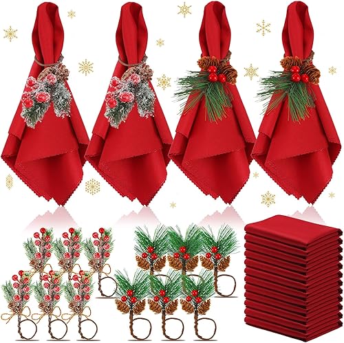 Sliner Juego de 24 servilletas y anillos de Navidad, 12 servilletas de Navidad lavables de color rojo y 12 servilleteros de Navidad para cenas disponible en Yaxa Costa Rica