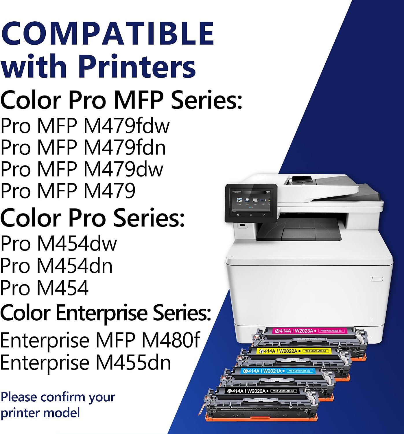 414A Toner Cartridges 4 Pack MFP M479fdw with Chip Replacement for HP 414A W2020A 414X W2020X Compatible with Color Pro MFP M479fdw M479fdn M479dw Pro M454dw M454dn Printer Ink (BK/C/Y/M)