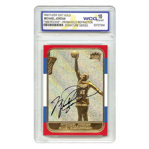 1998 Michael Jordan Fleer '86 Rookie Overstamp Signature Series 23KT Gold Card Prism Holo Refractor - Graded Gem-Mint 10