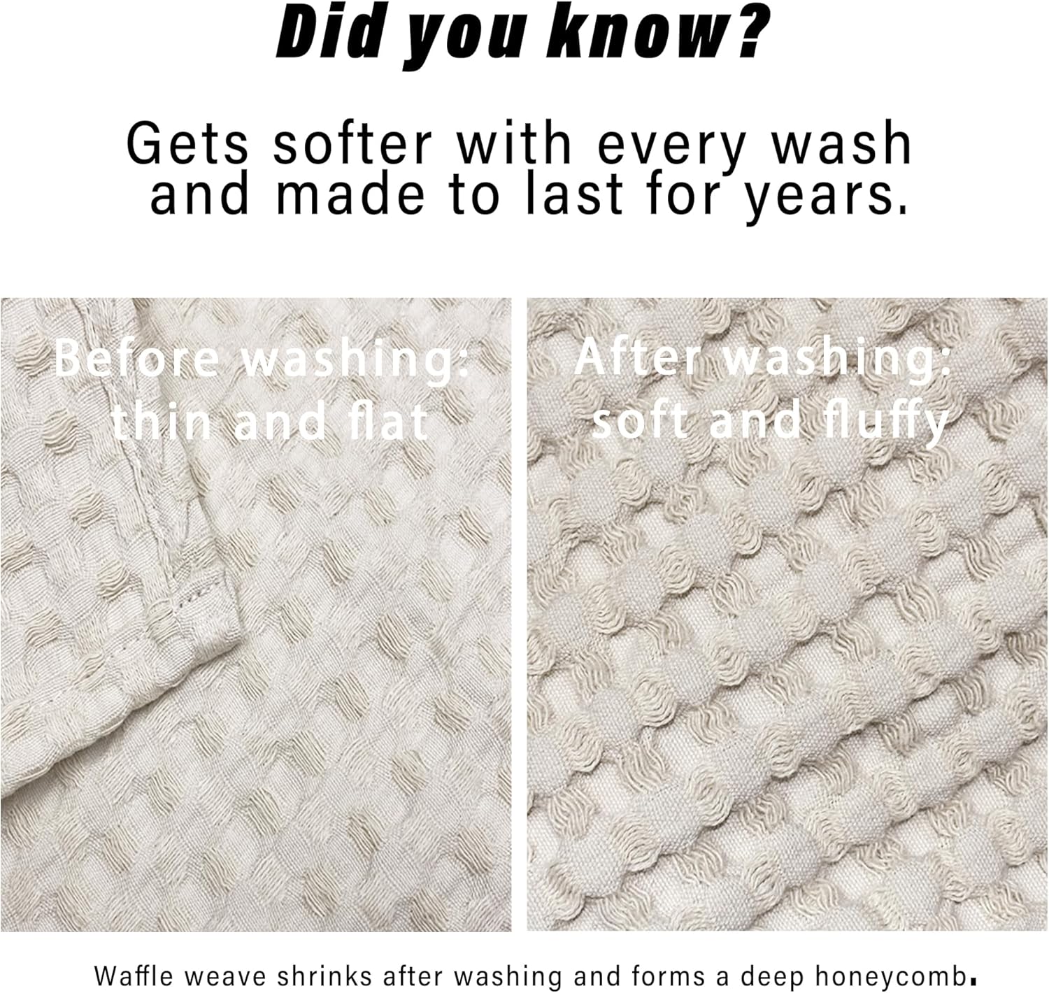 Pure Cotton Waffle Bath Towel, Soft Luxury Premium Large 34‘’x62‘’ Bath Sheet Towels, Natural Shower Cloth for Body, Modern Style (Natural)