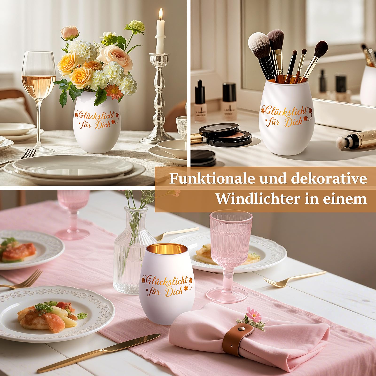 Windlicht mit Gravur Glückslicht Geschenke für Frauen, Windlicht aus Glas Teelichthalter mit Aufschrift für Kollegin Nachbarin, Personalisierte Geburtstag Weihnachten Dankeschön Geschenk