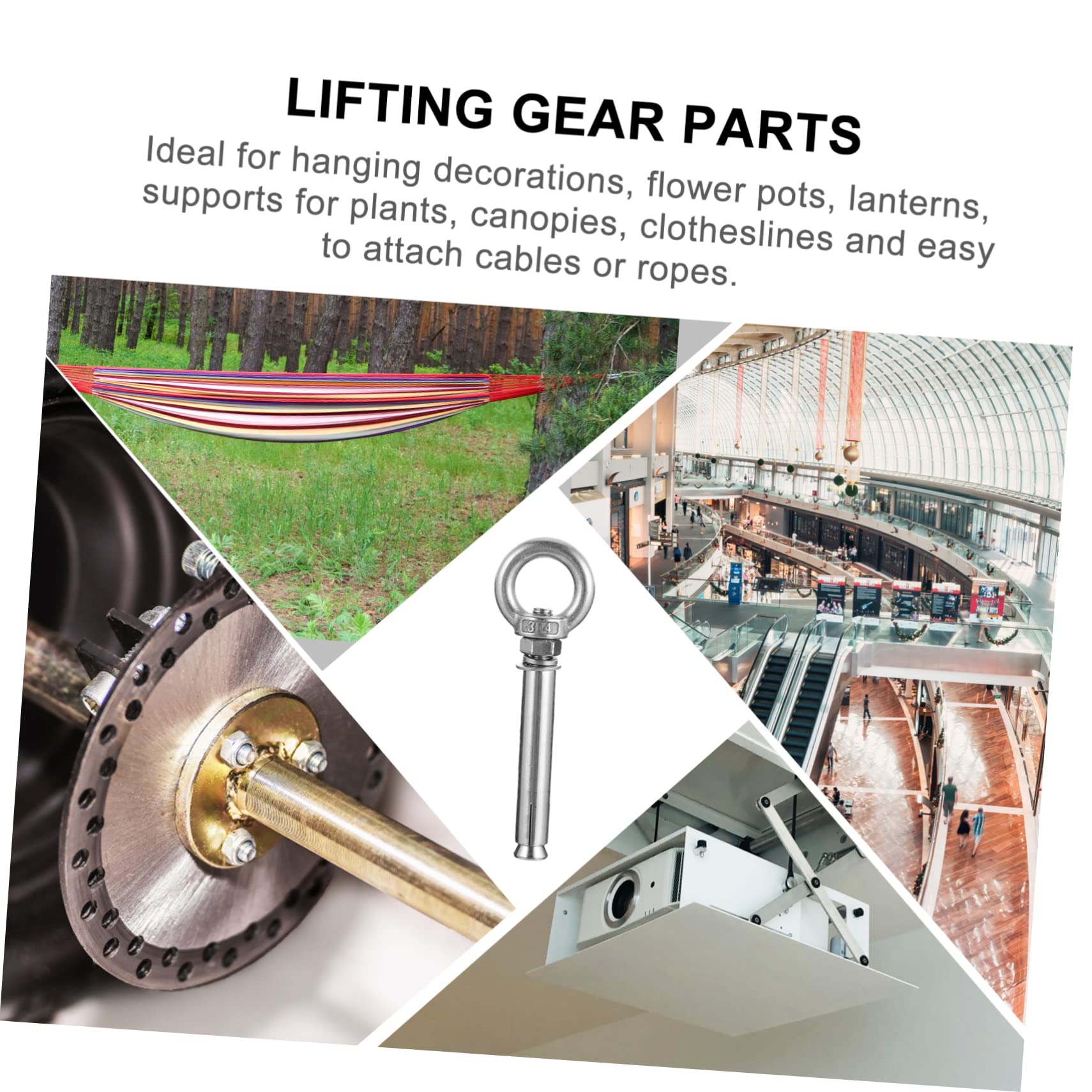 MUCKLILY 5pcs Stainless Steel Eye Nuts Ring Bolts Eyebolt Lag Screw 90mm for Home Hardwares