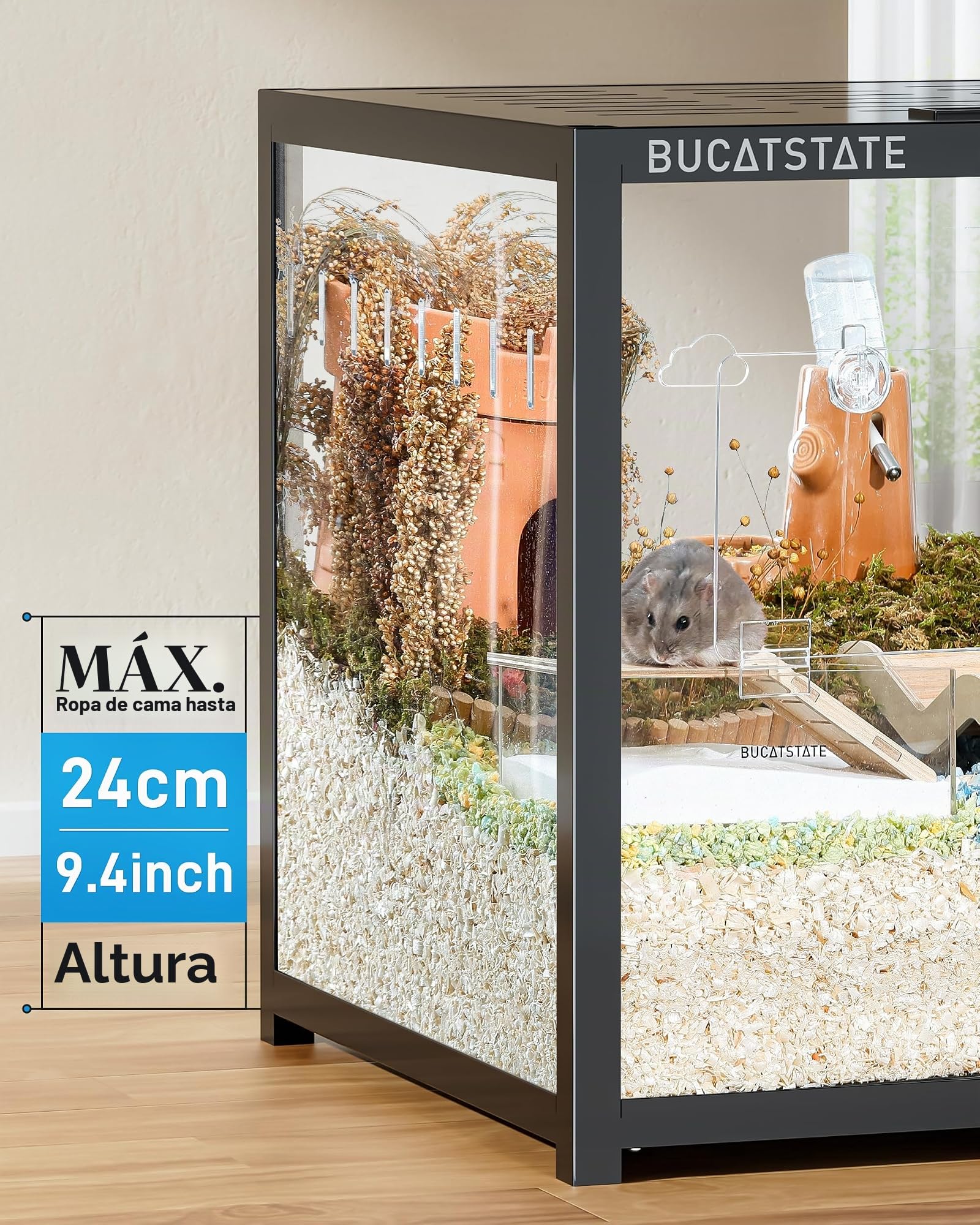 BUCATSTATE Jaula para Hámster 3.0: Metal Espaciosa Hábitat para Animales Pequeños Apilable con Acceso Superior, Fácil Montaje para Hámster Sirio Enano, Ratones 100L x 50W x 52H CM (Negro)