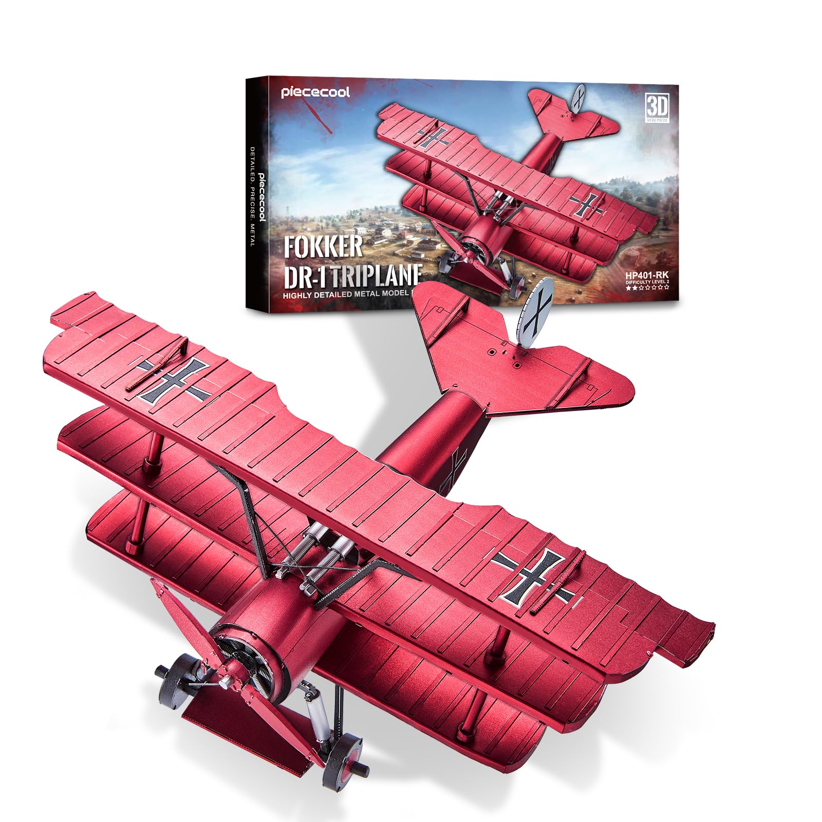Piececool 3D Puzzle Metal for Adult Fokker Dr-1 Triplane 3D Metal Model Kit,Airplane Building Blocks Plane Model Kit DIY Crafts,Jigsaw for Home Decoration, 162pcs