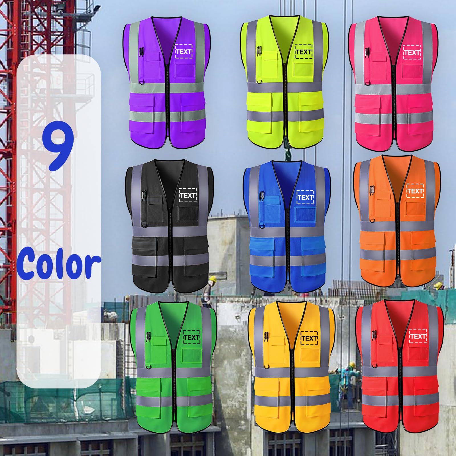 Custom Safety Vests Logo Text Name High Visibility Reflective Vest Pockets Zipper Personalized Class 2 for Women Men Construction Security Workwear