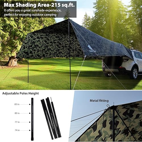 Miniatura 4 de GEERTOP Toldo grande para automóvil, para camping, mochilero, SUV, portón trasero, camión, toldo impermeable para exteriores, toldo trasero para