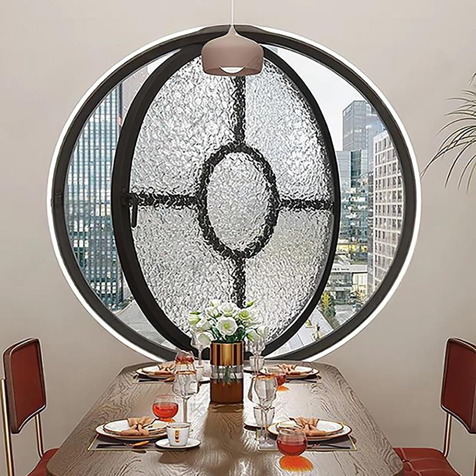 Round Rotating Glass Windows, Aluminum Alloy Round Rotating Porthole Window with Sun-Protection Film and Gloves, with Tempered Glass for Cake Shop(Black+black,45cm/17.7in)