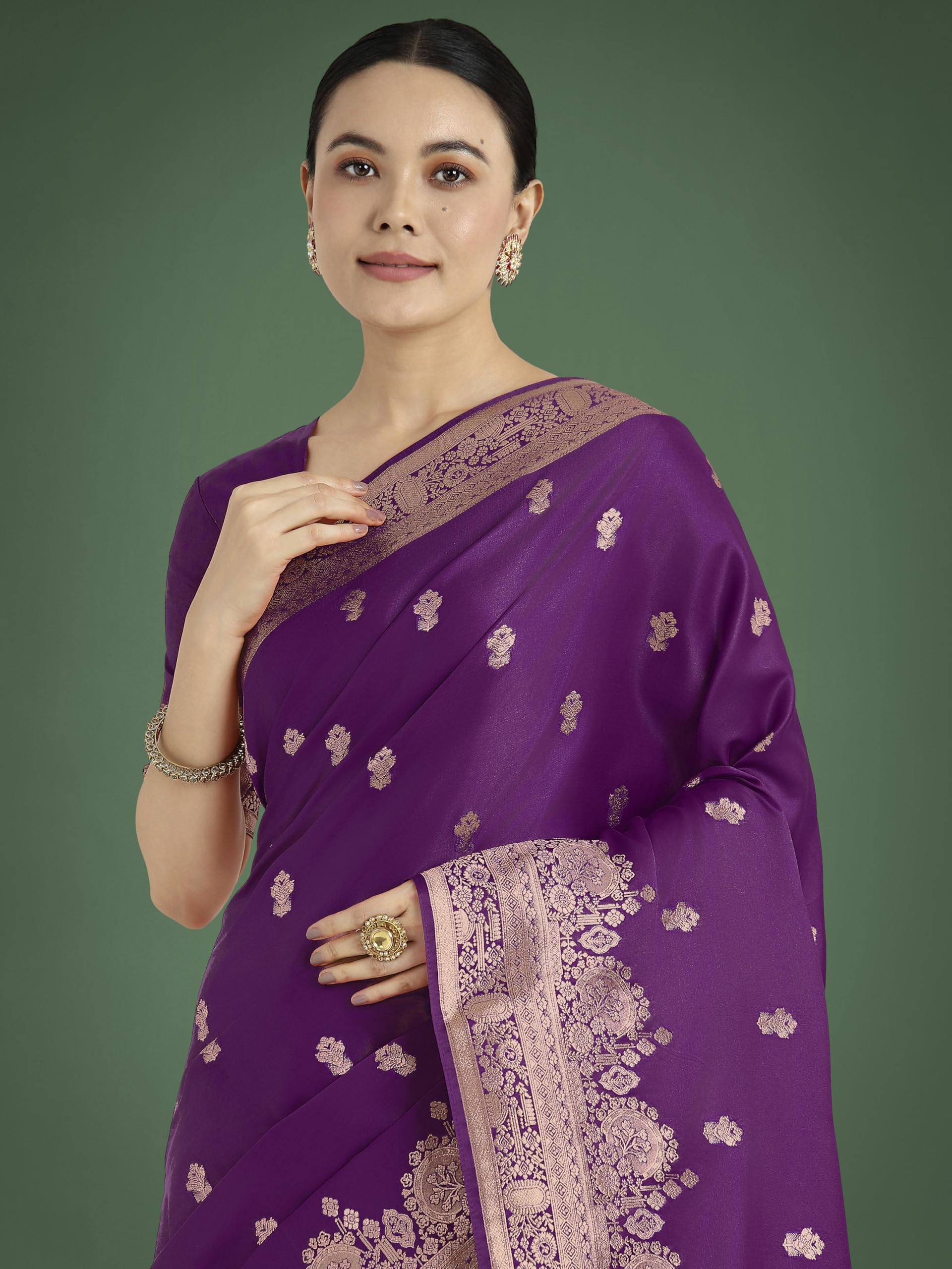Monjolika Fashion Women's Banarasi Satin Silk Kanjivaram Saree For Wedding With Zari Work, Woven Design, With Unstitched Blouse Piece(14700_Color) product image 3