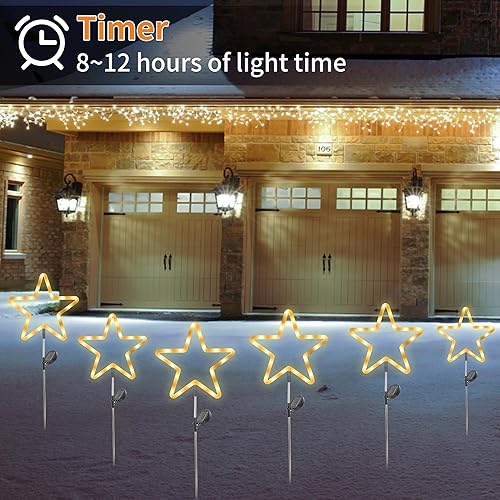 Miniatura 2 de Luces solares de Navidad para caminos al aire libre, paquete de 3 luces solares de estrella para pasarela con estacas, impermeables, color blanco