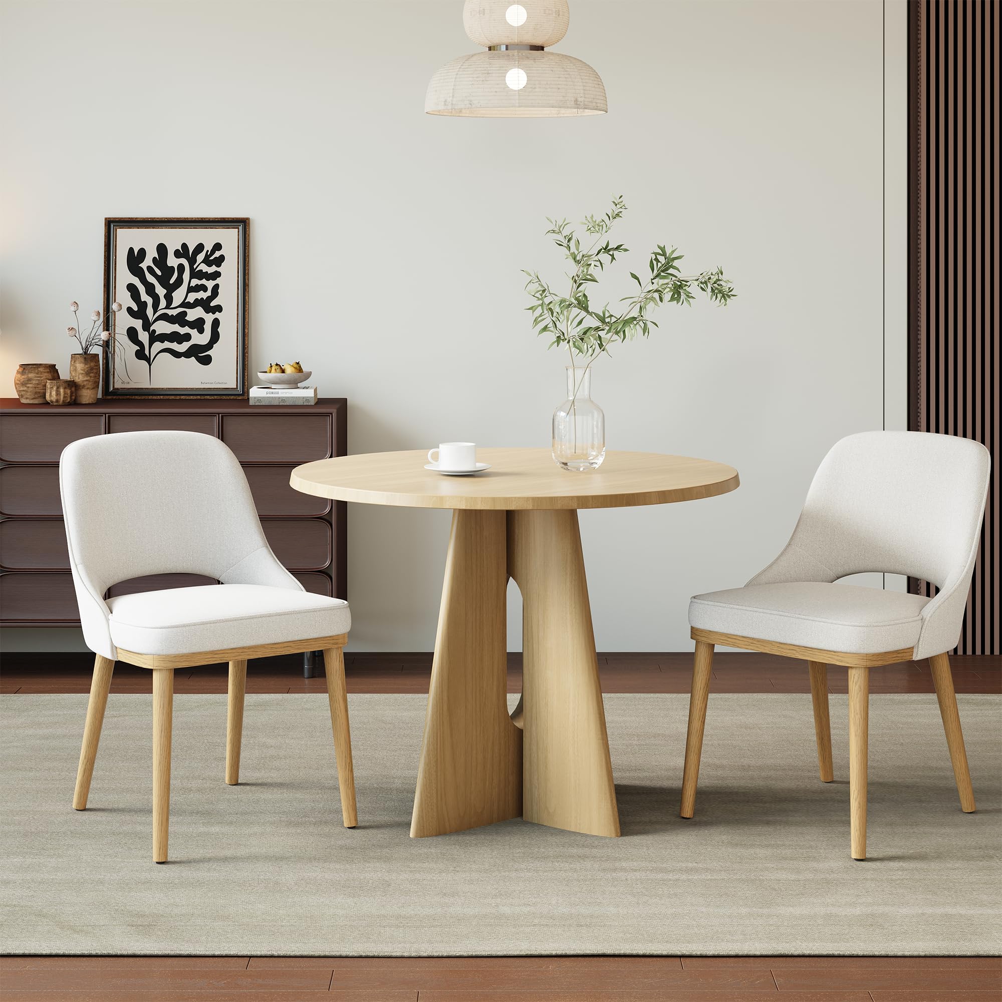 Dining Chairs Set of 2, Upholstered Dining Room Chairs with Chenille Fabric, Ergonomic Backrest, High Density Cushion & Rubber Wood Frame, Modern Kitchen Chairs for Dining Room, Living Room, Beige