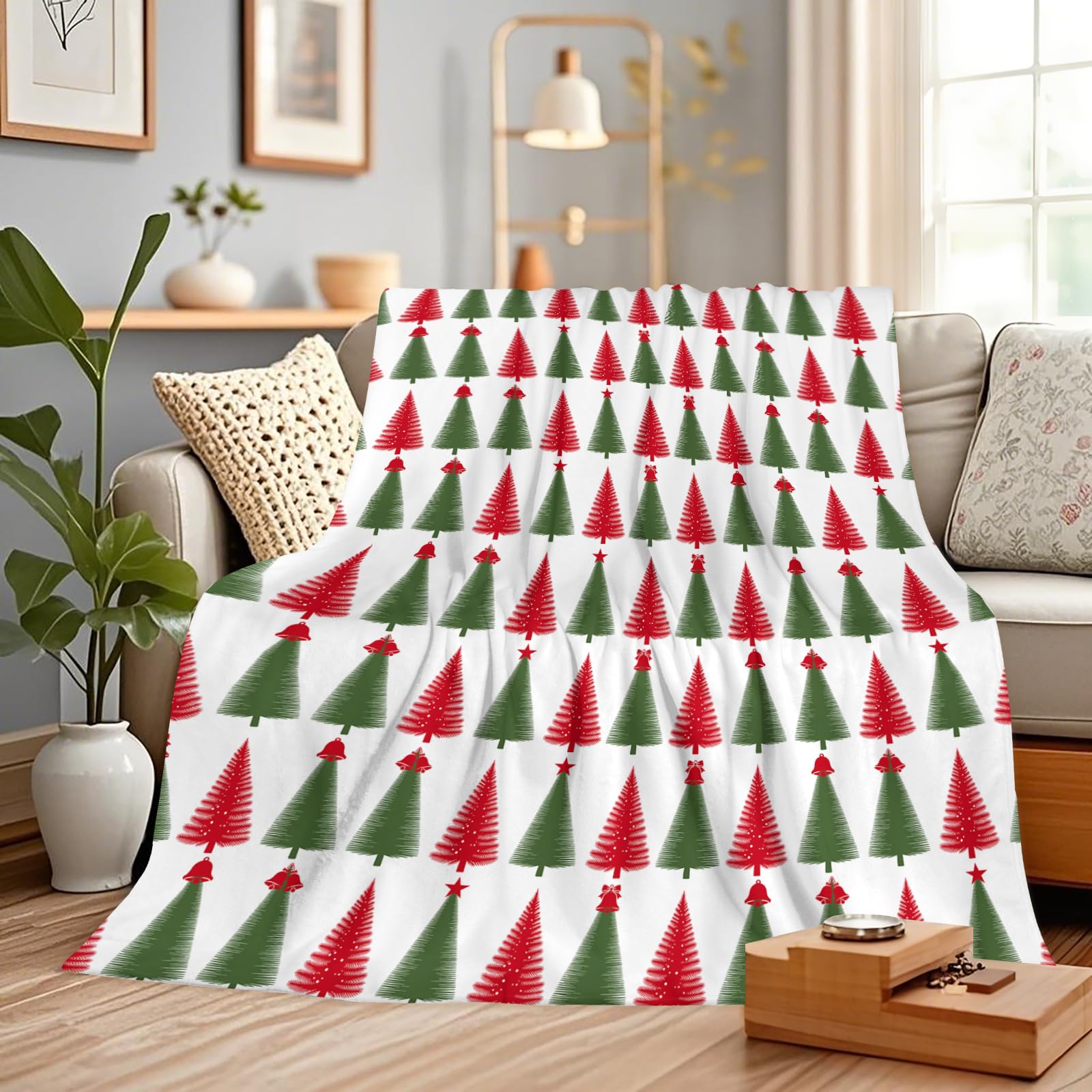 Luxury Velvet Ivory Christmas Tree Throw Blanket, Super Soft Flannel, Holiday Home Decor, Fuzzy Warm Cozy Gift, 127 x 102 cm — image 1