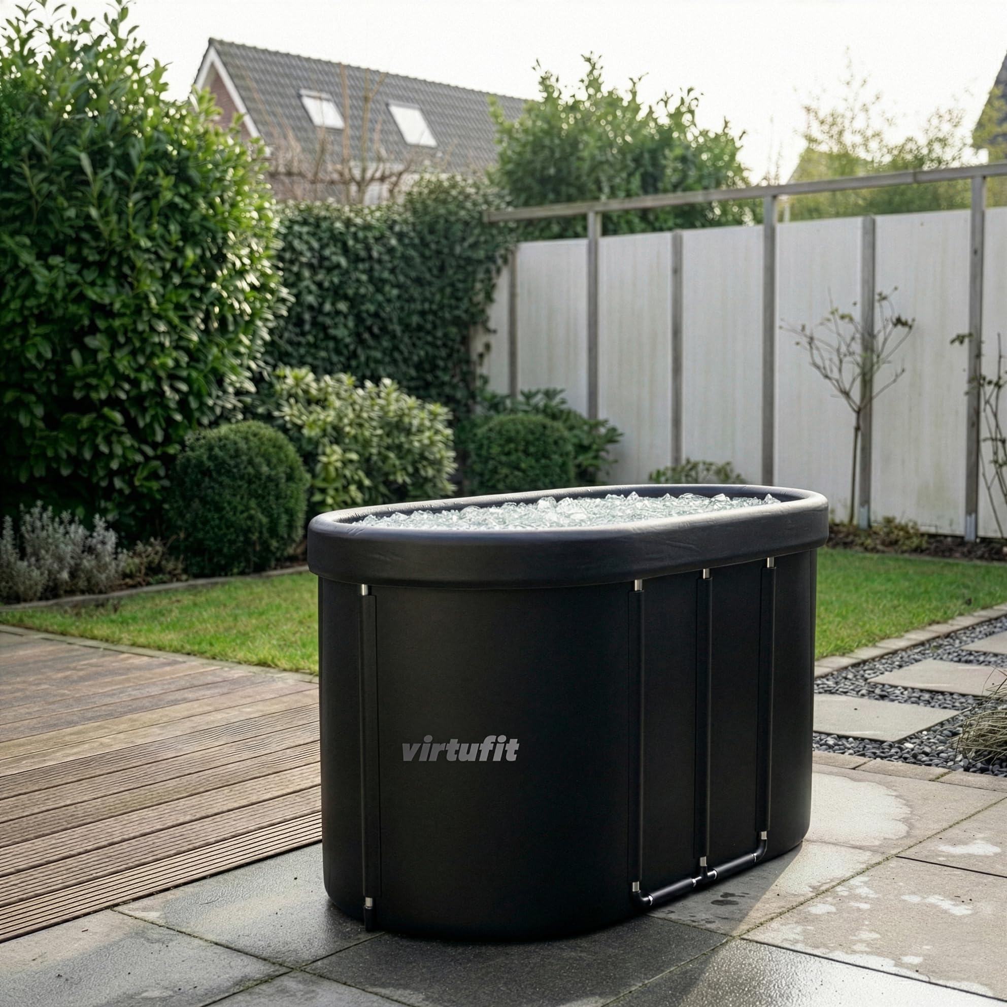VirtuFit Baño de hielo ovalado de 500 l – Piscina de agua fría Ice Bath para regeneración y recuperación muscular, plegable, aislamiento de 5 capas, incluye accesorios, exterior e interior, antracita