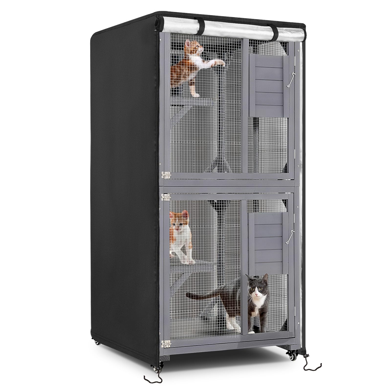 Kingling Outdoor Cat House Cover - Outdoor Cat Cage Cover Waterproof Fits for Large Cat House, Feral Cattery Enclosure Cover for Cat Houses & Condos (Cover Only), Black, 85x58x160 cm