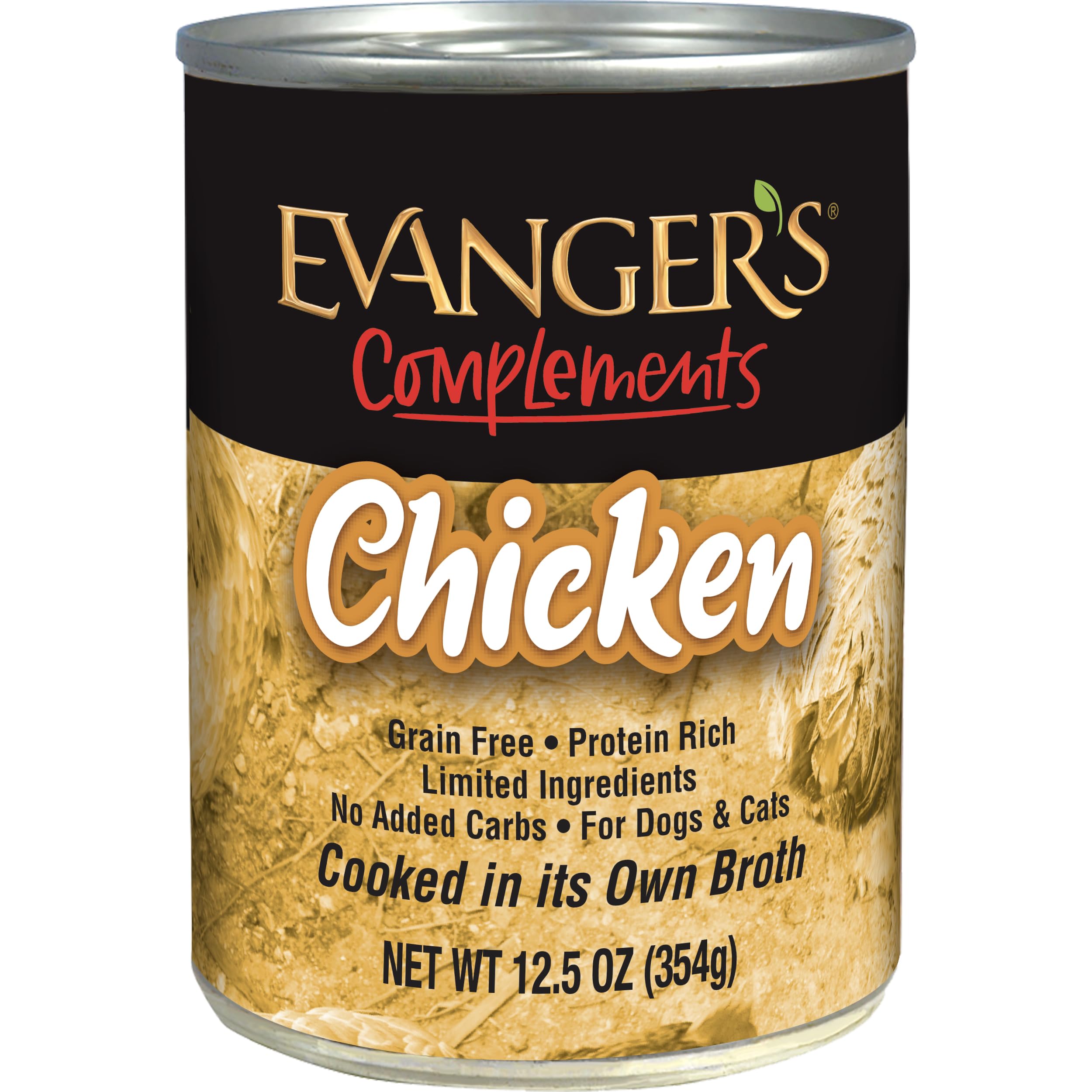 Evanger's Complements Grain Free Chicken for Dogs & Cats – 12 Count, 12.5 oz Each – Single Protein, Grain & Gluten Free, Limited Ingredients,