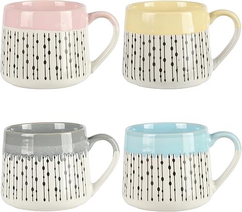 Gibson Home Morning Mist - Paquete de 4 tazas de cerámica con forma de vientre de 15 onzas
