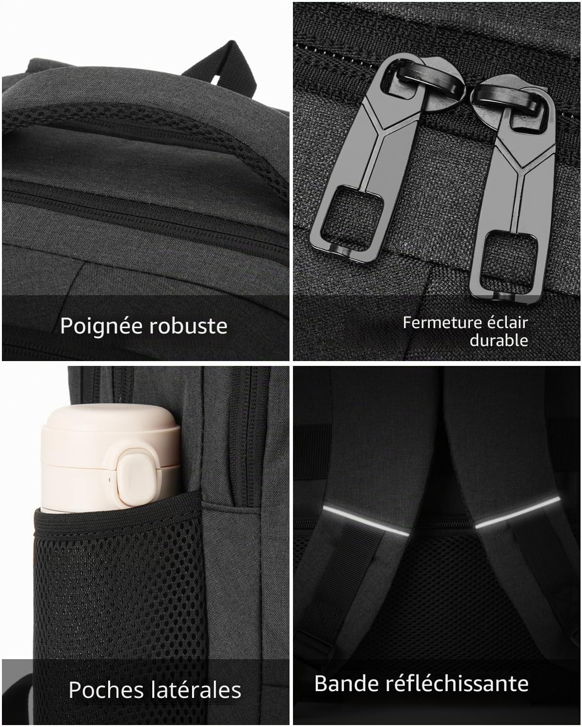 Sac à Dos Ordinateur Portable 15.6 Pouces Femme Homme Fonctionnel,Sac École Garçon PC Portable avec USB Charging Port Imperméable Antivol pour Collège Affaire Scolaire Lycée Business Travail,Noir