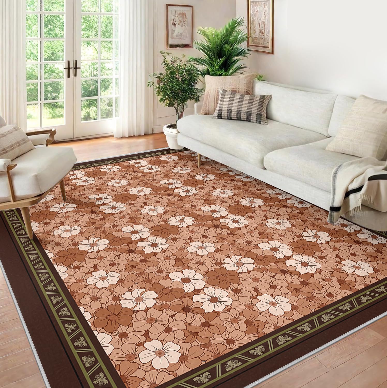 Alfombra Flores Lavable Dormitorio Pelo bajo 60x120