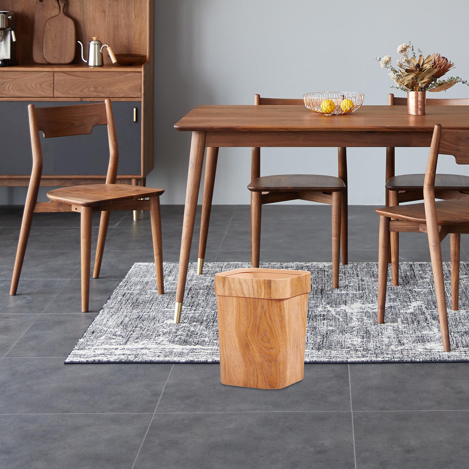 Bidone della Spazzatura Effetto Legno 12l in Plastica Ecologica, Contenitore per Rifiuti Domestici e Cestino per Carta Straccia, per Cucina, Ufficio e Camera da Letto