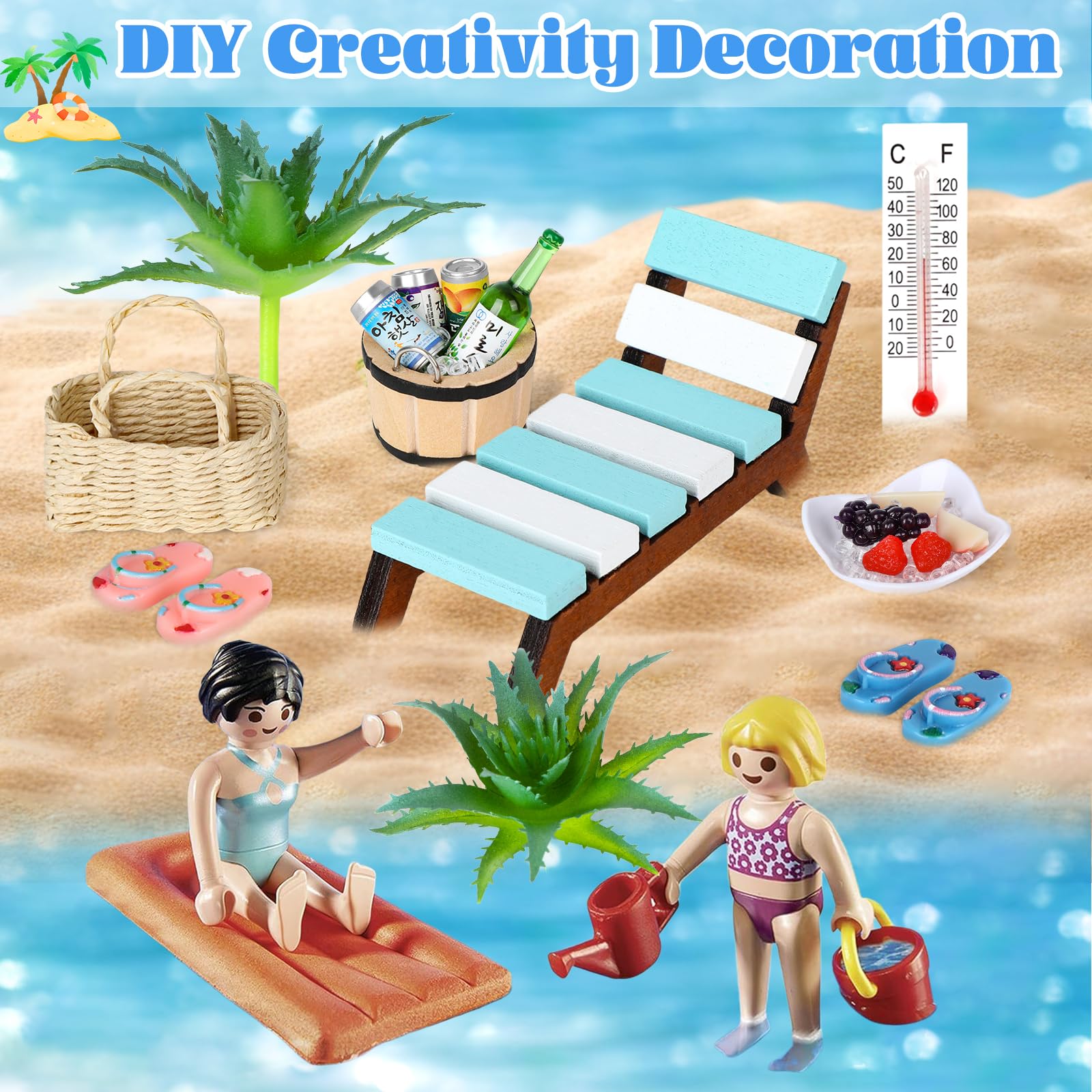 Miniatures Accessoires de Sauna 19 Pièces, Décoration de Plage Miniature pour Jardin DIY et Photo