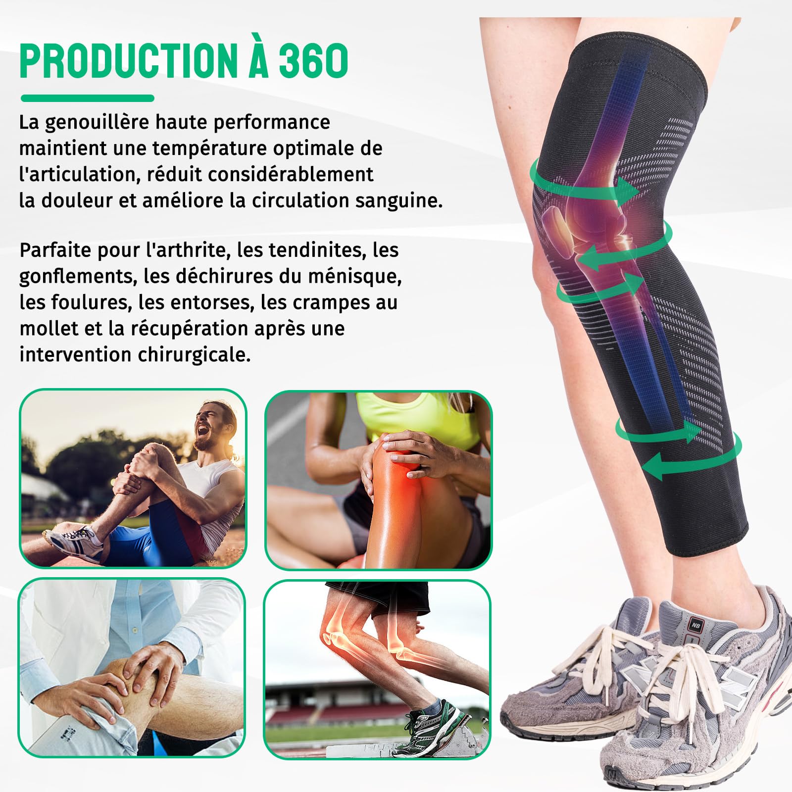 FOGOIN Maintien Compression Genouillère sport,Manchons de genou et jambe V2,Genouillere Arthrose Genou Genouillères pour Femmes/Hommes,Soutenir les douleurs articulaires,les dommages au ligament