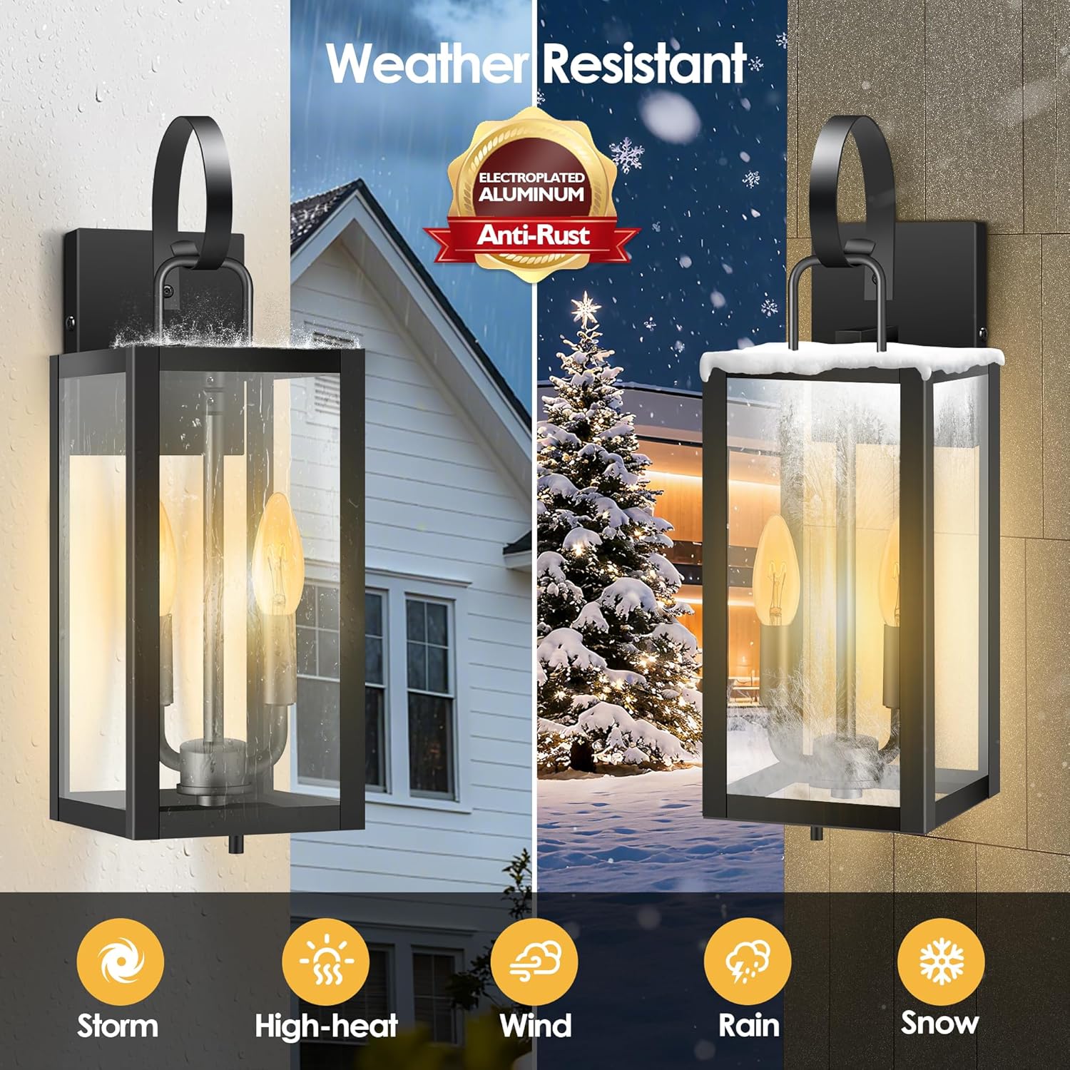 20'' Large Outdoor Wall Light Fixtures with Closed Bottom, 2-Pack Waterproof Porch Lights Outdoor, Anti Rust Modern Sconce Lights with E12 Socket, for Big House Garage Supermarket Factory