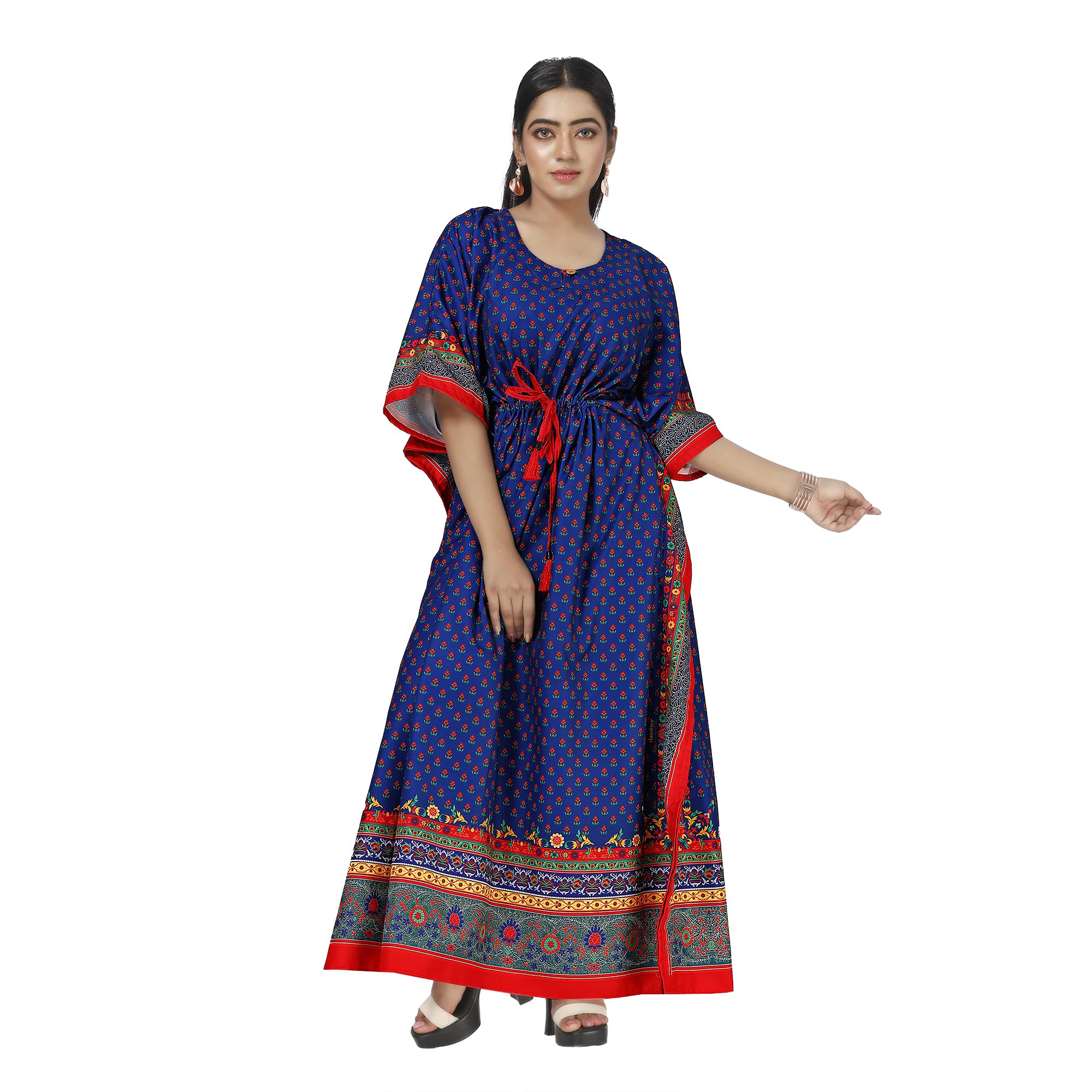 daintier Women's Rayon Digital Printing Night Drees Kaftan/Maxi Nightwear, Night Gown (Free Size) (Free Size, Navy Blue)