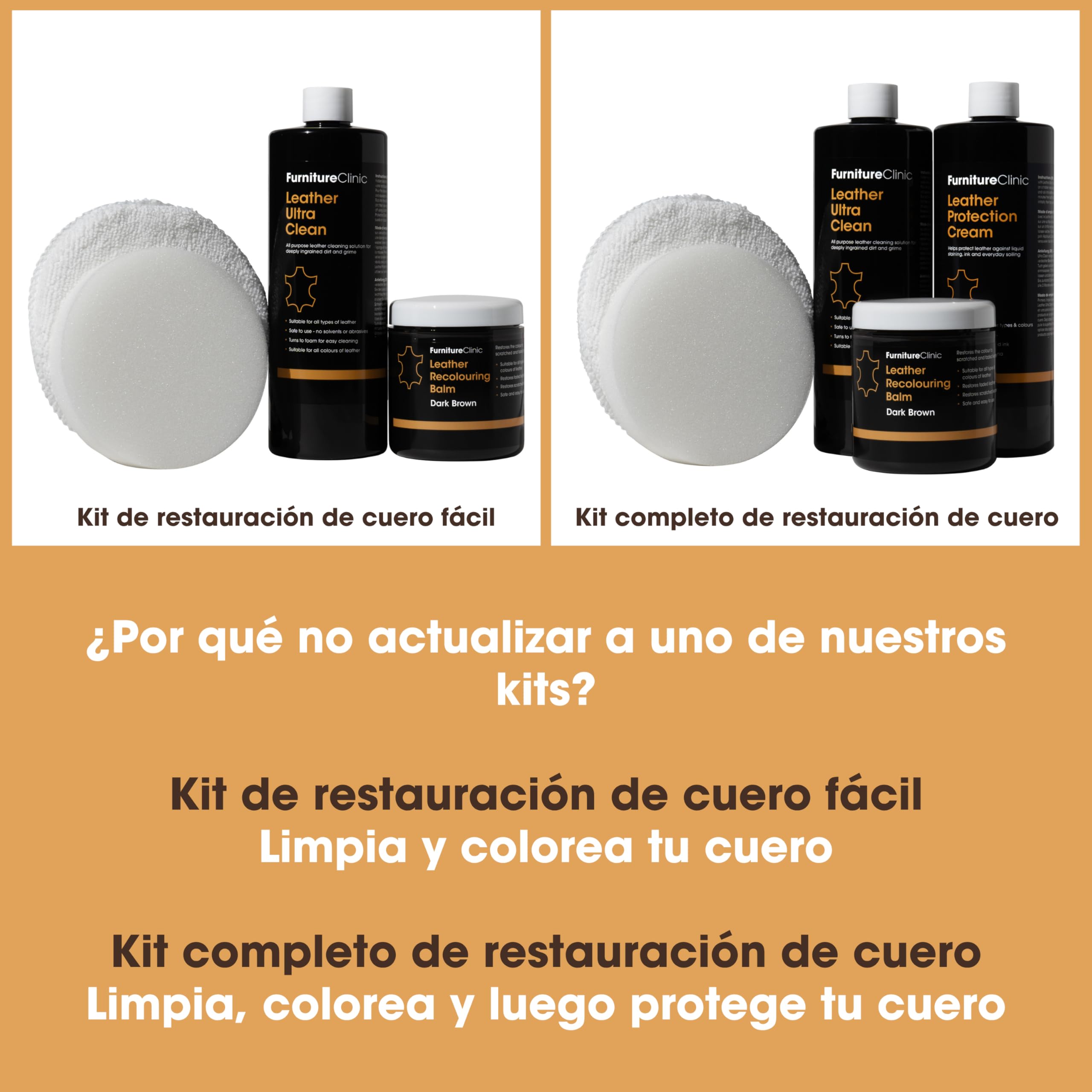Furniture Clinic Bálsamo Recolorante para Cuero - Restaurador Color Cuero Muebles, Sofá Desgastado, Automóviles (Marrón Oscuro)