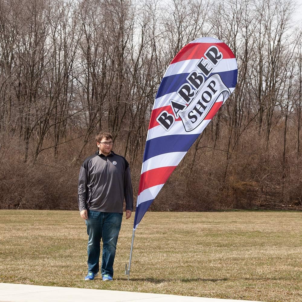 Vispronet Premium Barbershop Feather Flag Kit - Includes 10.5ft Sectional Aviation Grade Fiberglass Poles, Barbershop Flag, Ground Spike, and Pole Sleeve Bag