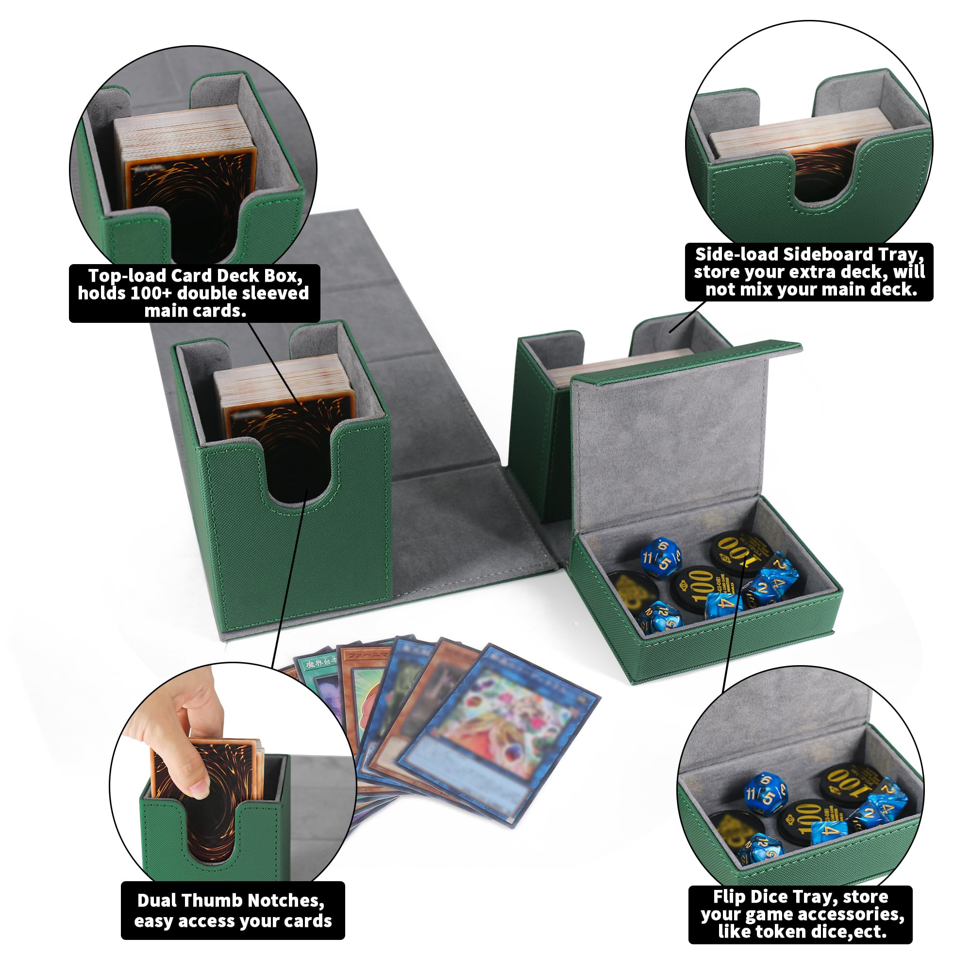 Amazon.com: ZLCA Card Deck Box for Yugioh Cards, Card Box Holder with Flip  Trays Fits for 200+ MTG TCG Sports Cards, PU Leather Deck Case for Trading  Cards Collector (Green) : Toys