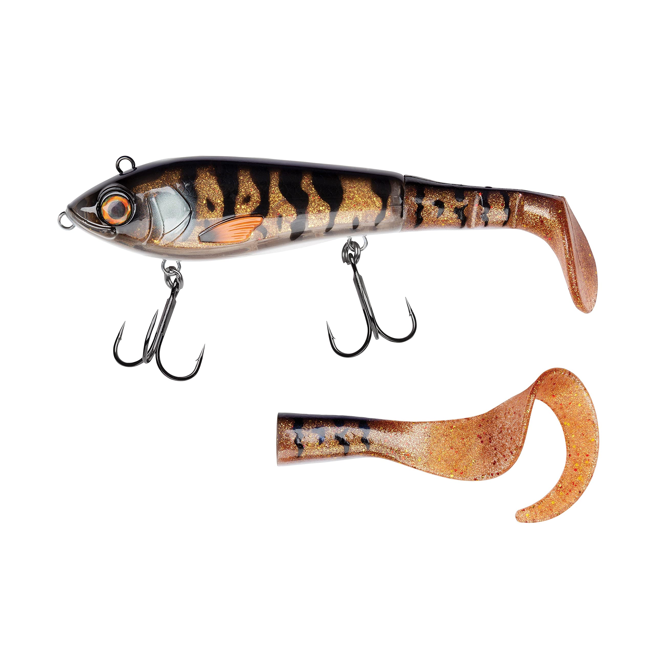 Abu Garcia Svartzonker McHybrid Fishing Hook | Hard Lures, Predator Fishing, Pike | Supplied with Paddle Tail and Curl Tail - 74g | 165mm - Burbot Motoroil