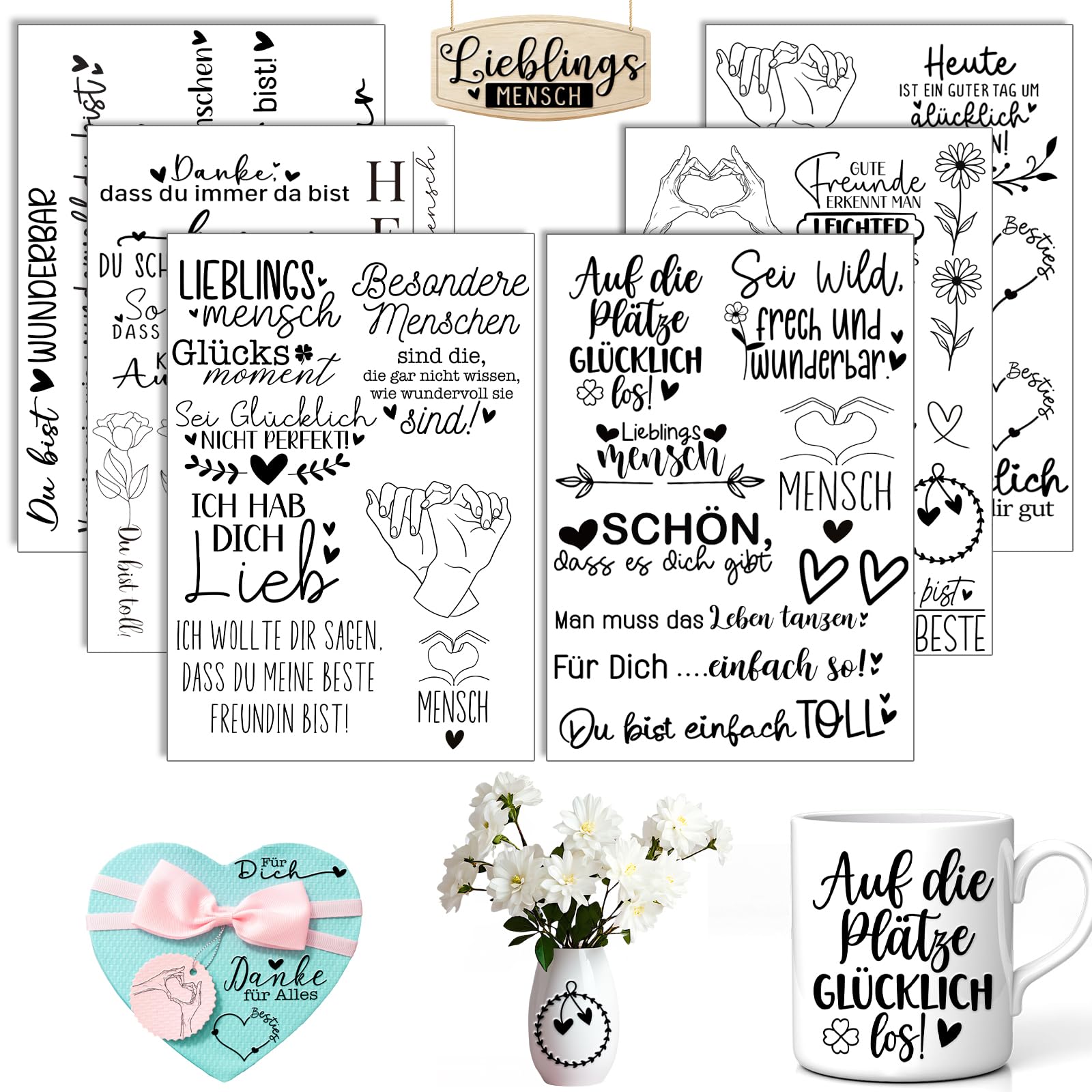 Rub On Sticker Blumen, 6 Stück A5 Rub On Aufkleber, Rub On Folie Transferaufkleber, Rub On Blume, für Möbel, Glas, Holz, Scrapbooking, DIY Basteln Deko
