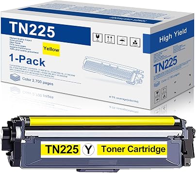 TN225Y TN-225Y Toner Cartridge Replacement for Brother 1-Pack TN225 Yellow Toner for MFC-9140CDN MFC-9330CDW MFC-9340CDW DCP-9015CDW DCP-9020CDN Printer