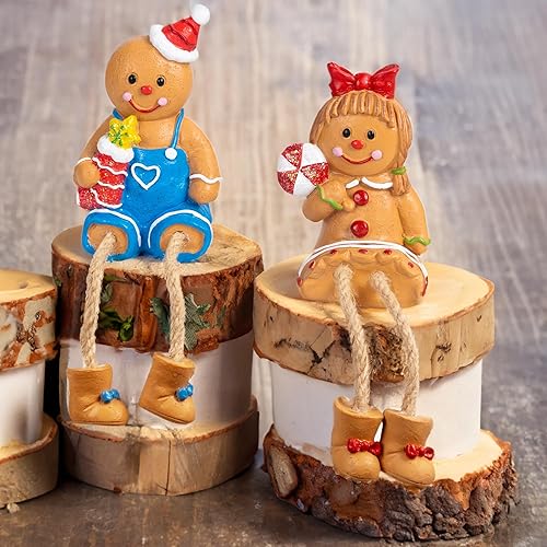 Miniatura 7 de Dazzle Bright Figuras de Navidad, juego de 2 figuras de resina de hombre de jengibre con patas colgantes, mesa de Navidad, chimenea, estante,