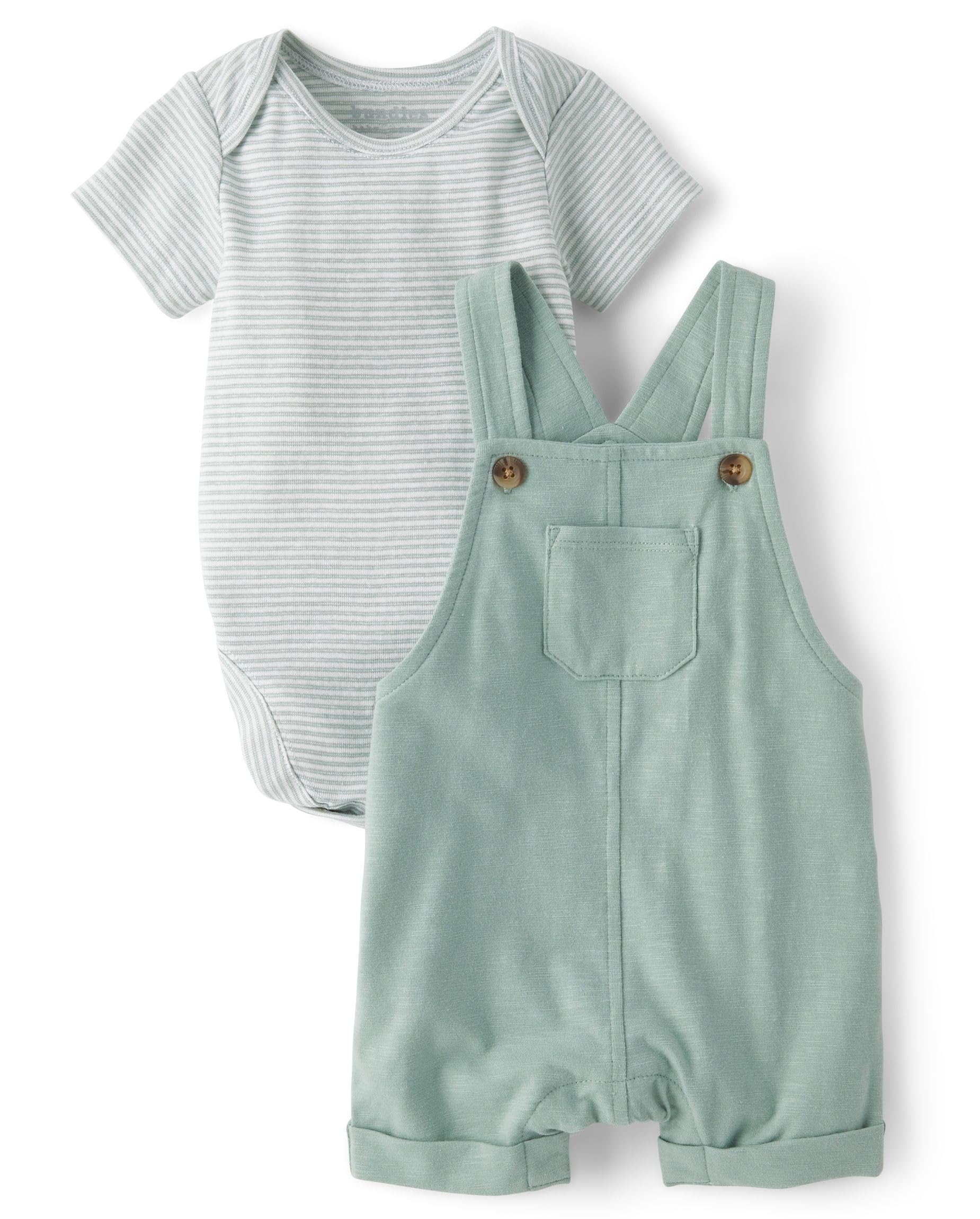 The Childrens Place Baby Boys And Newborn Short Sleeve Bodysuit and Overalls 2 Piece Playwear Set