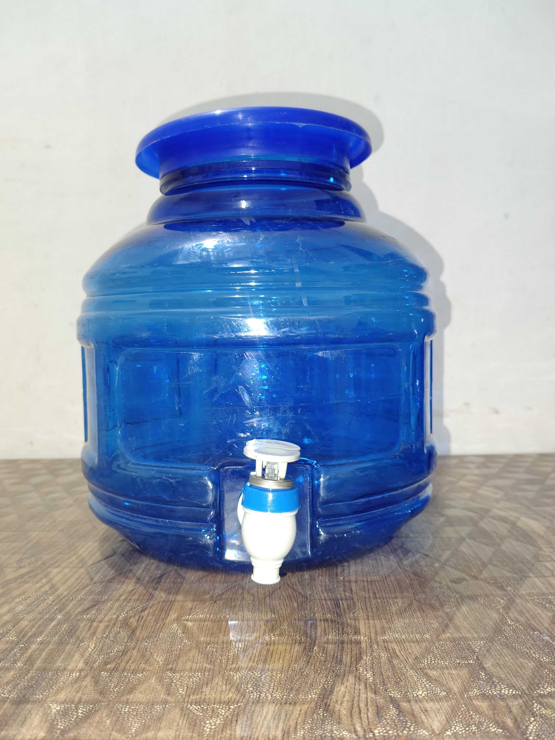 Blue Plastic Water Dispenser Pot with Tap | Built-in Faucet Tap, Round Matka Design, Transparent Body, Wide Mouth Lid, Home & Office Use-image-11