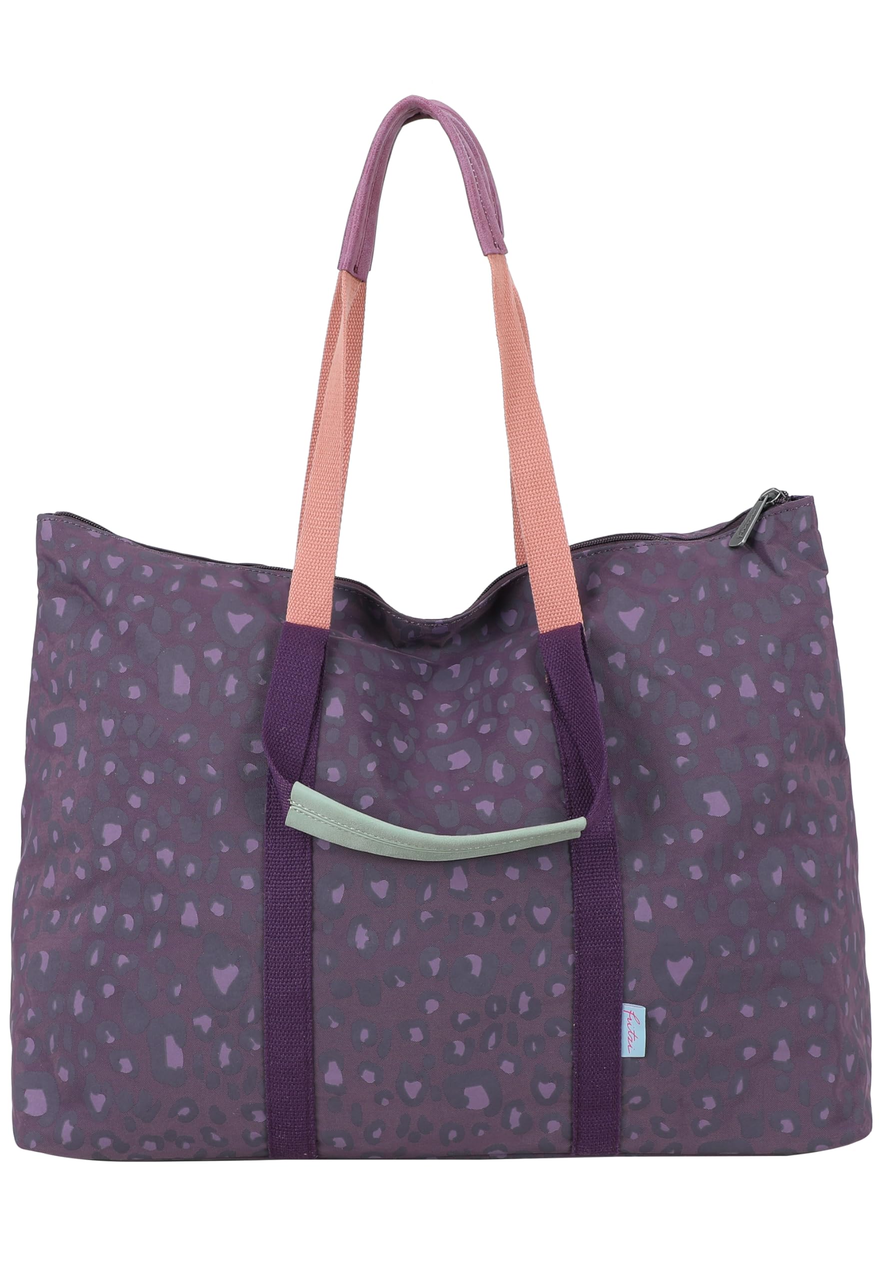 Fritzi My Shopper Leo Nylon Women's Shopper Handbag Festival City Vegan Leopard Print Ultralight Zip 31 x 42.5 x 22.5 cm - Pink, Green, Purple, Beige, purple, Einheitsgröße