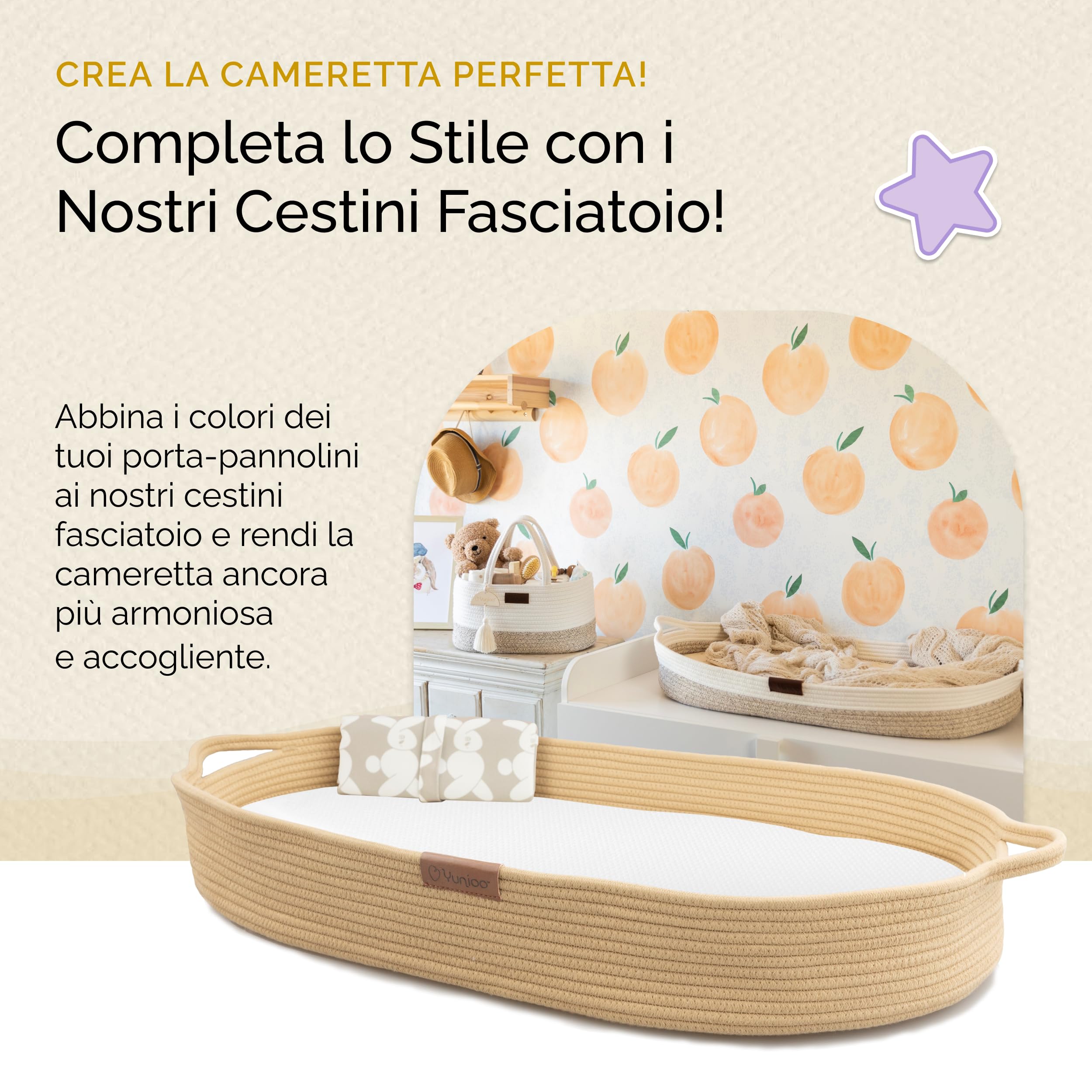 Yunioo Cestino Porta Pannolini, Organizer Fasciatoio per Neonati, Cesto Prodotti Neonato con Maniglie Robuste, Scomparti Staccabili, Regalo Nascita Bimba o Bimbo