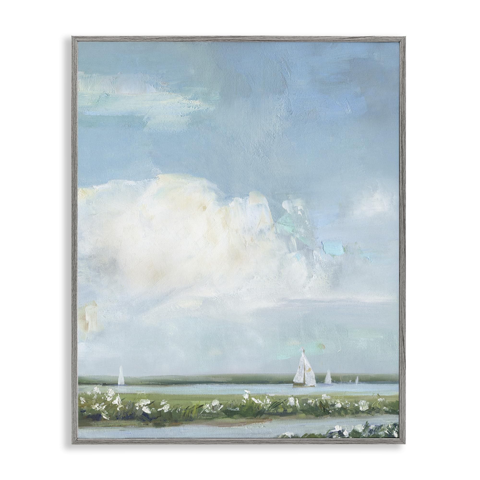 Stupell Industries Farmhouse Gray (Textured) Seaside Sailing Meadow Coastal, 16 X 20 Inch Framed Giclée Print